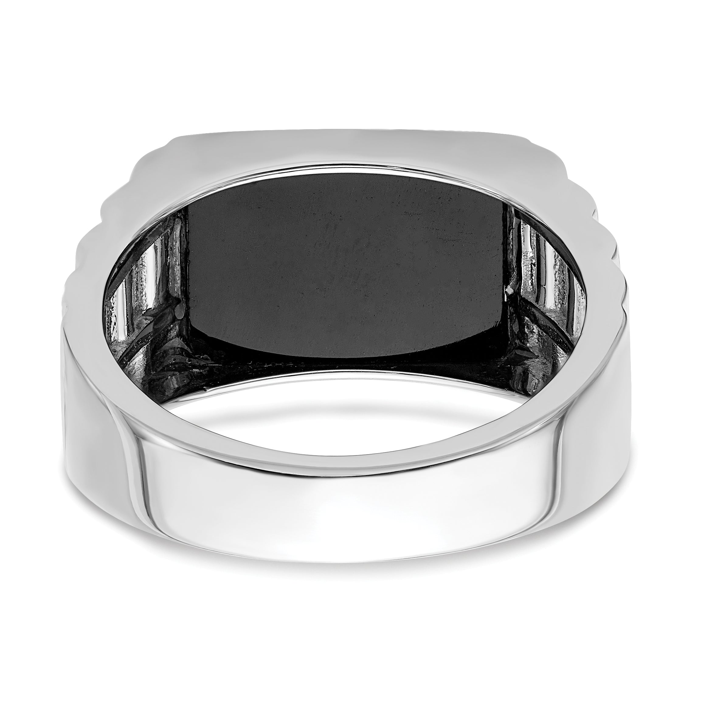 14k White Gold Polished & Satin Onyx & Diamond DAD Mens Ring