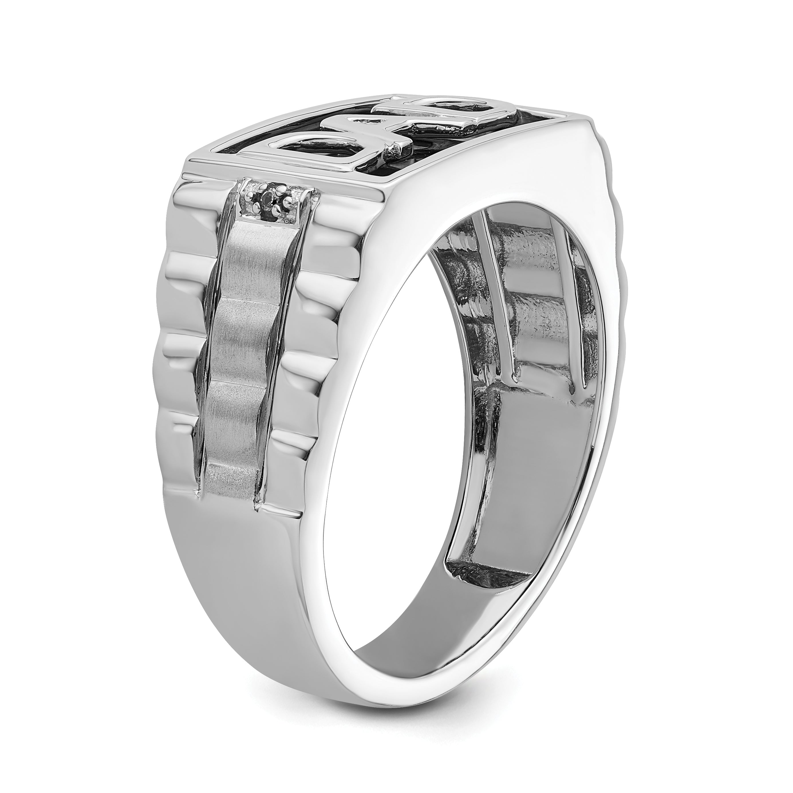 14k White Gold Polished & Satin Onyx & Diamond DAD Mens Ring