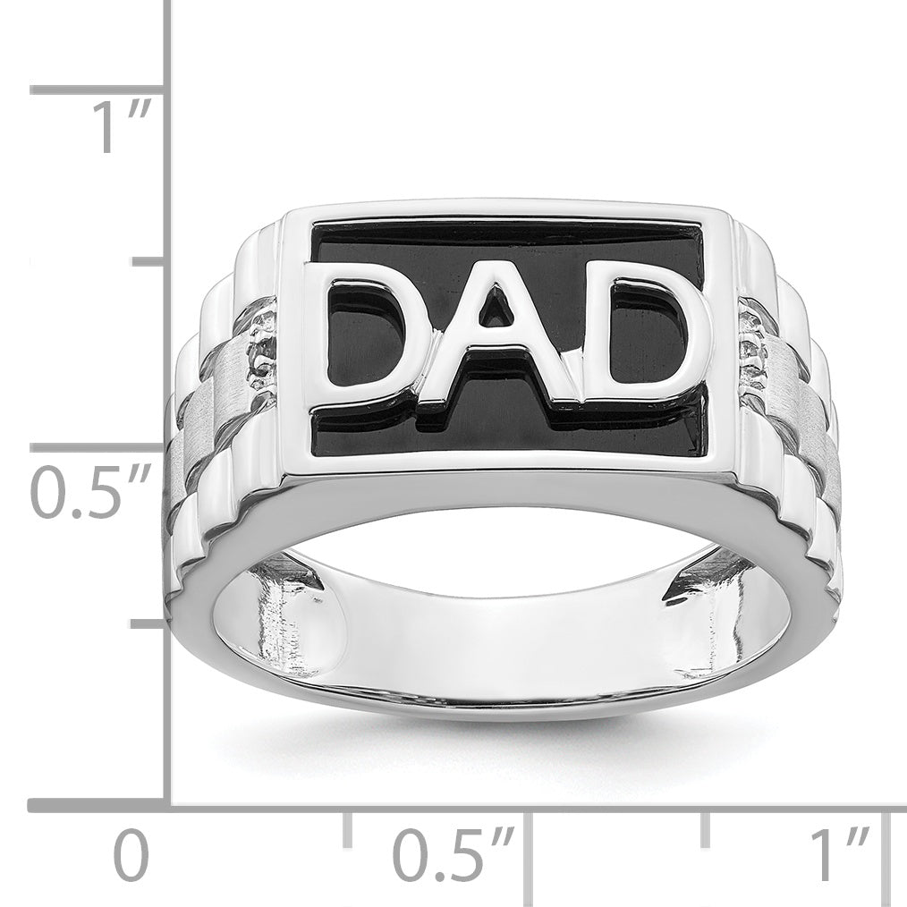 14k White Gold Polished & Satin Onyx & Diamond DAD Mens Ring Secondary image