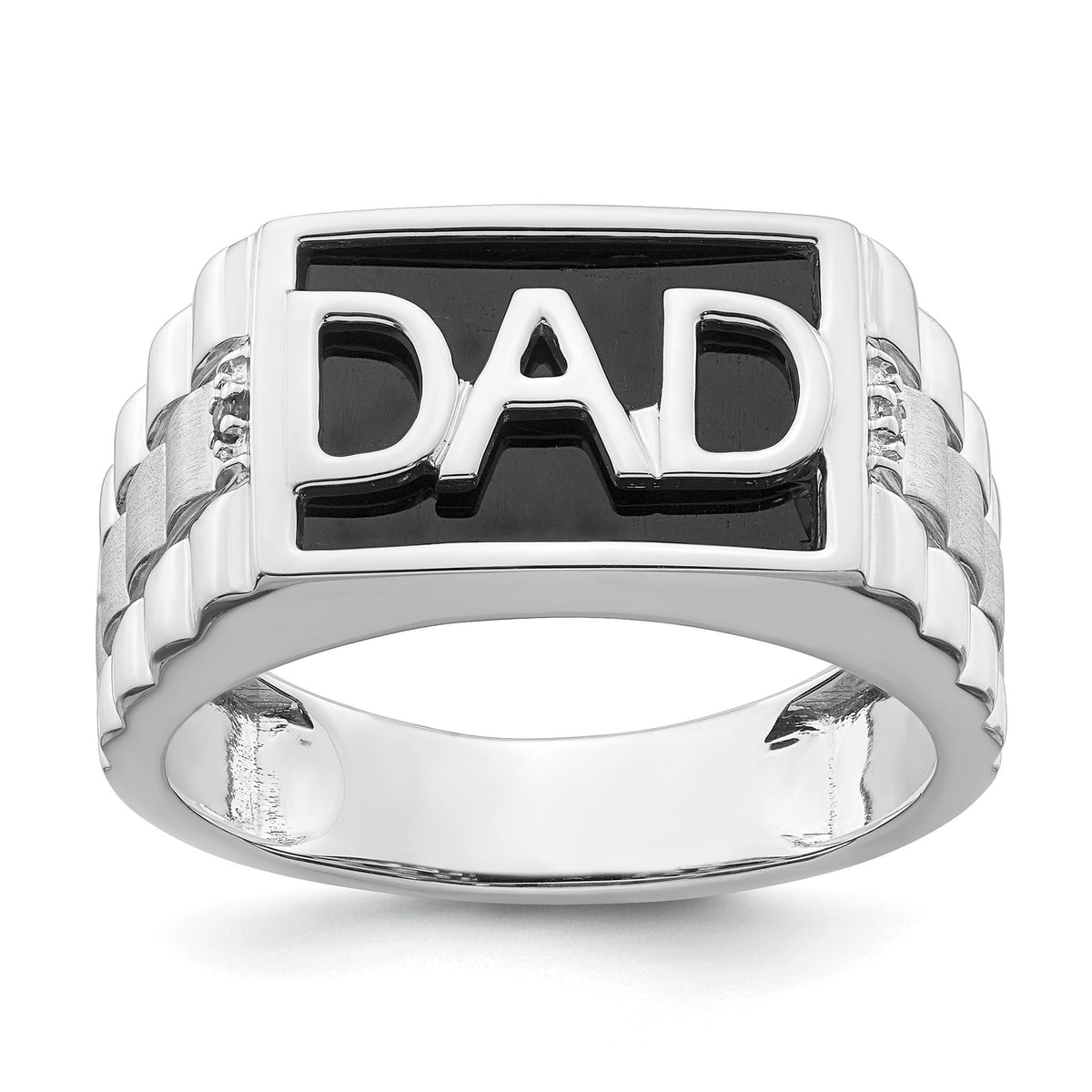 Men's Onyx & Diamond Dad Ring in 14K White Gold (0.01 ct. tw.), Size 10 - Sophia Jewelers Main image