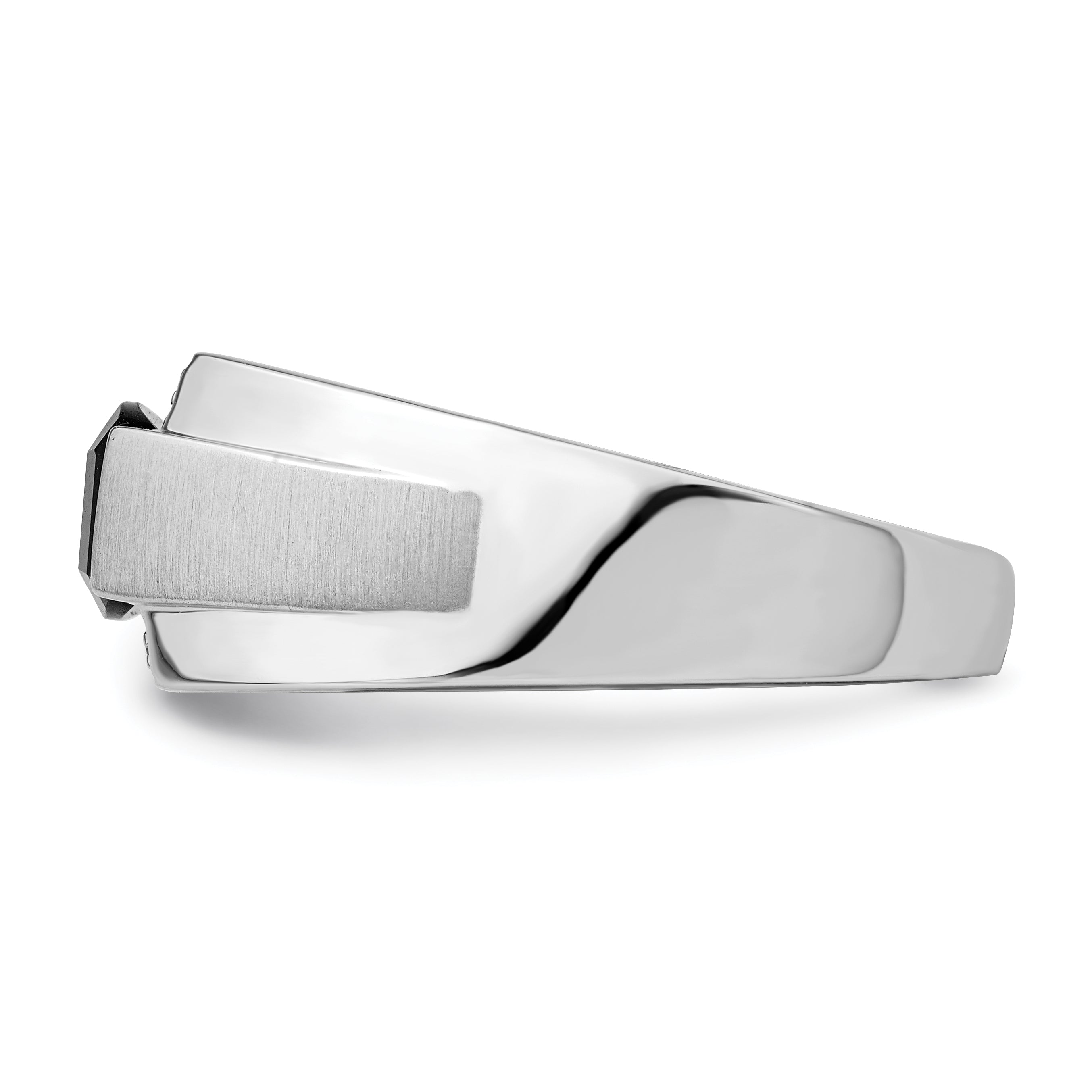 14k White Gold Polished & Satin Onyx & Diamond Mens Ring