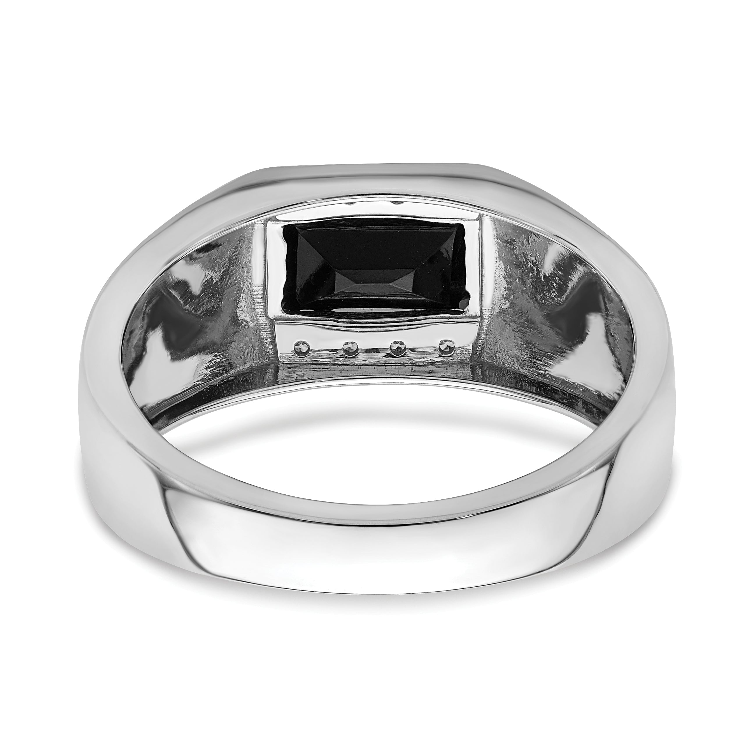 14k White Gold Polished & Satin Onyx & Diamond Mens Ring