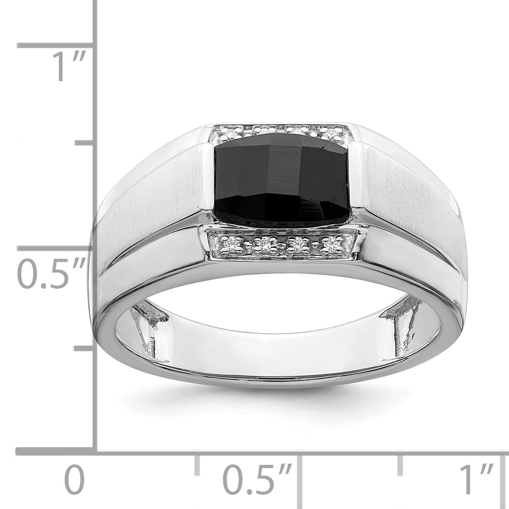 14k White Gold Polished & Satin Onyx & Diamond Mens Ring Secondary image