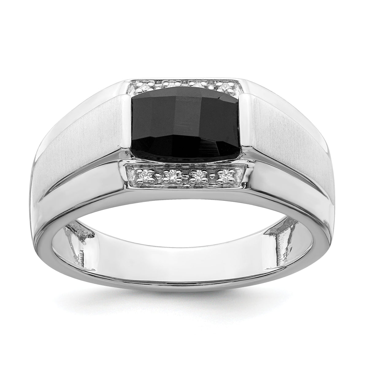 Men's Onyx & Diamond Ring in 14K White Gold (0.04 ct. tw.), Size 10 - Sophia Jewelers Main image