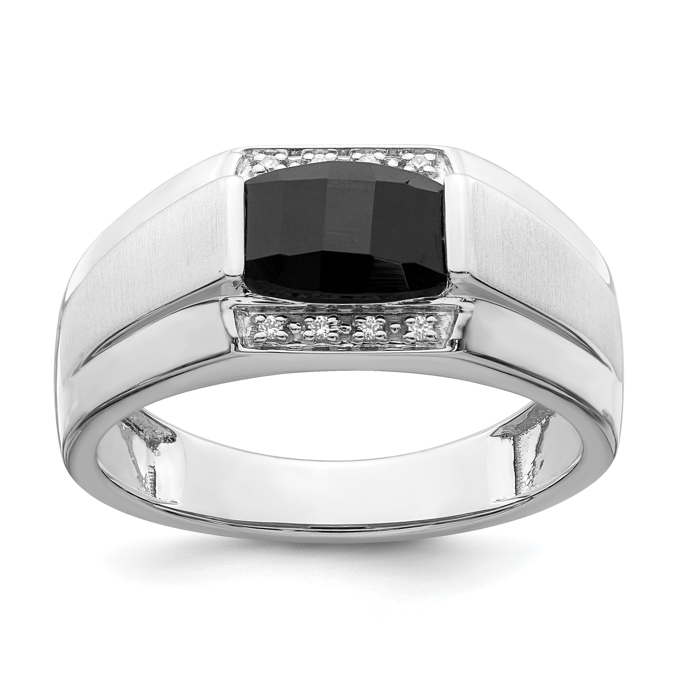 14k White Gold Polished & Satin Onyx & Diamond Mens Ring Main image
