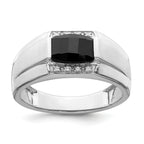 14k White Gold Polished & Satin Onyx & Diamond Mens Ring