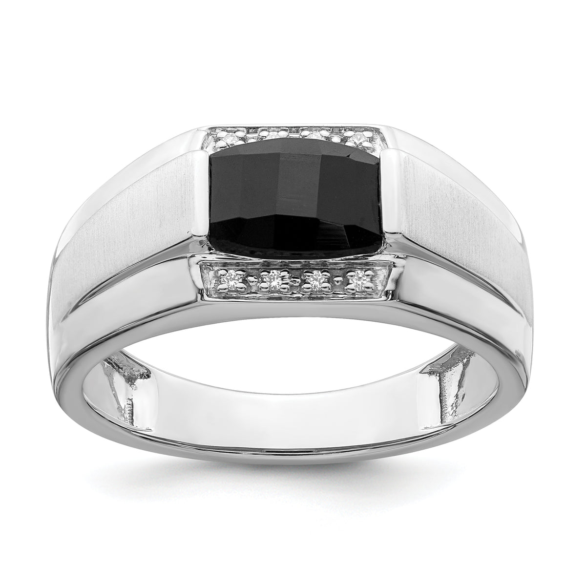 14k White Gold Polished & Satin Onyx & Diamond Mens Ring