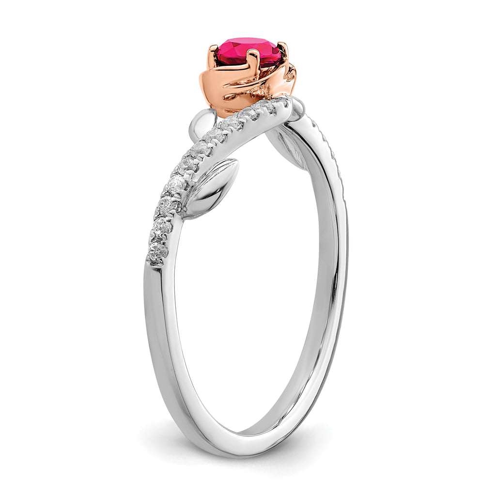 14k Two-tone Polished Rose Ruby and Diamond Ring