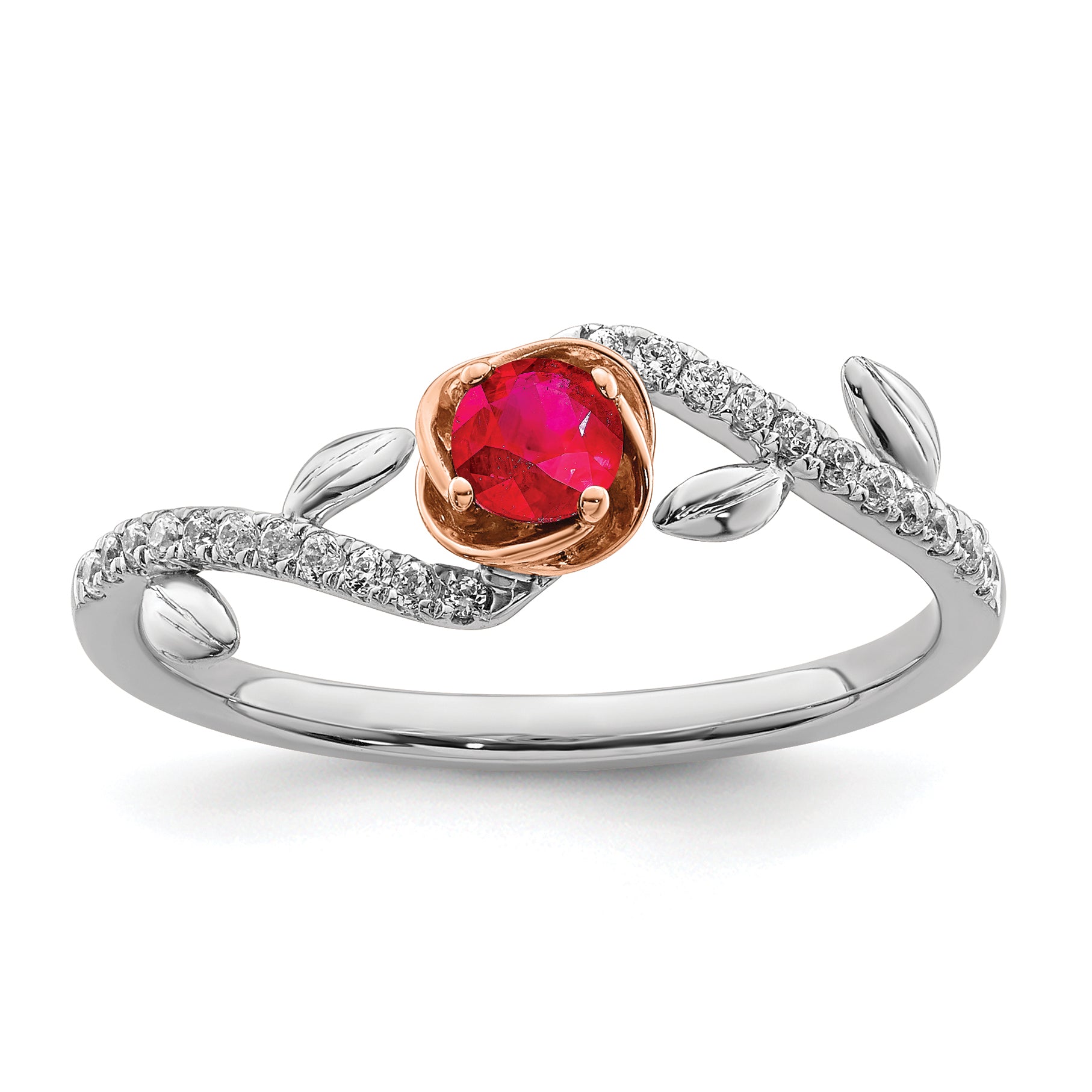 14k Two-tone Polished Rose Ruby and Diamond Ring Main image