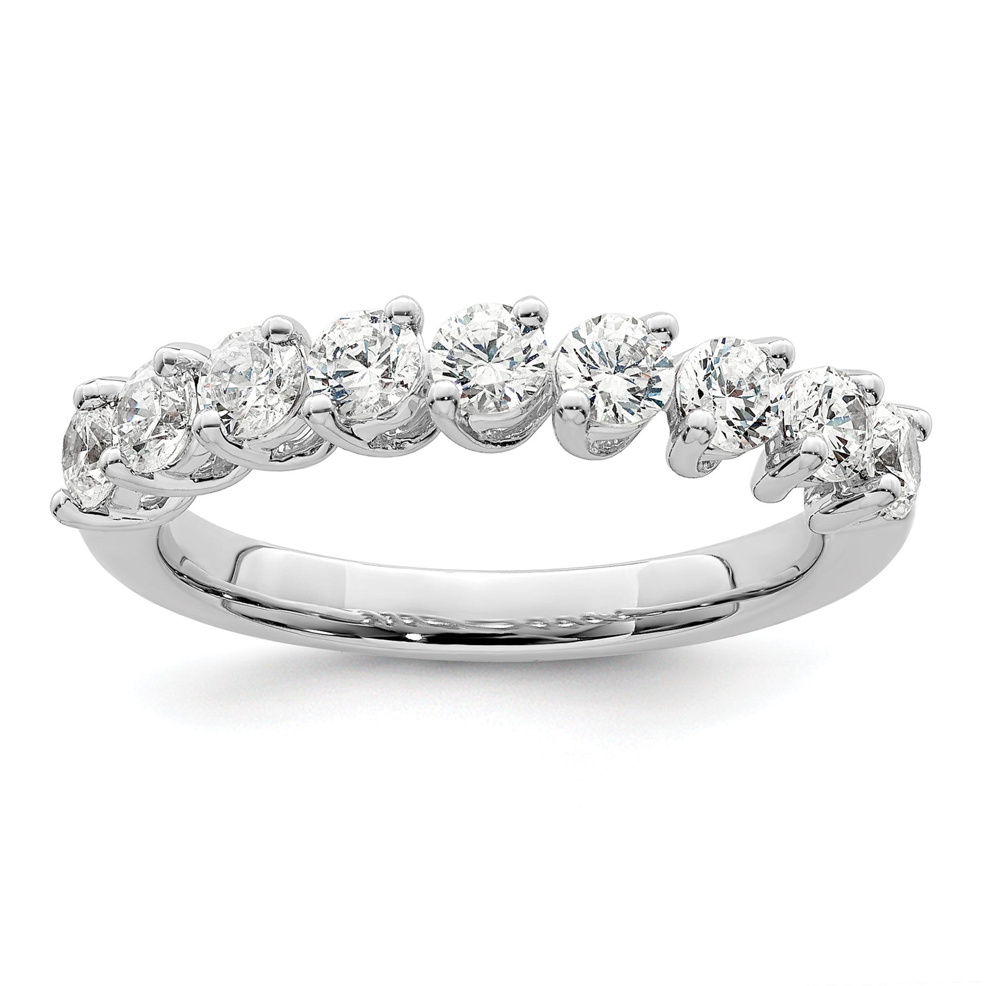 14k White Gold 1 carat Lab Grown Diamond VS/SI+ G+ Nine Stone Complete Fashion band