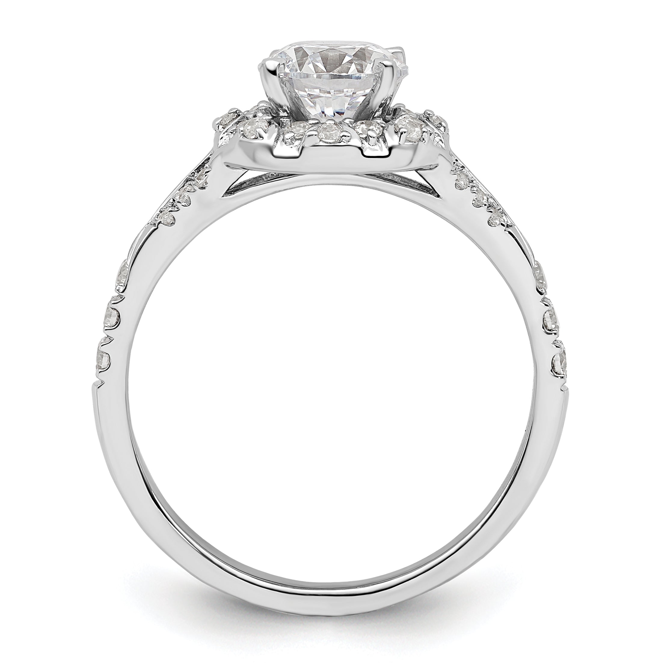 14k White Gold 1/3 carat Lab Grown Diamond VS/SI+ G+ 1 carat Center Round Semi Mount Halo Engagement Ring Secondary image
