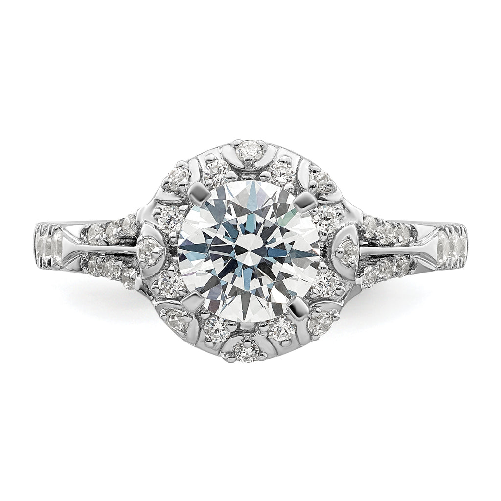14k White Gold 1/3 carat Lab Grown Diamond VS/SI+ G+ 1 carat Center Round Semi Mount Halo Engagement Ring