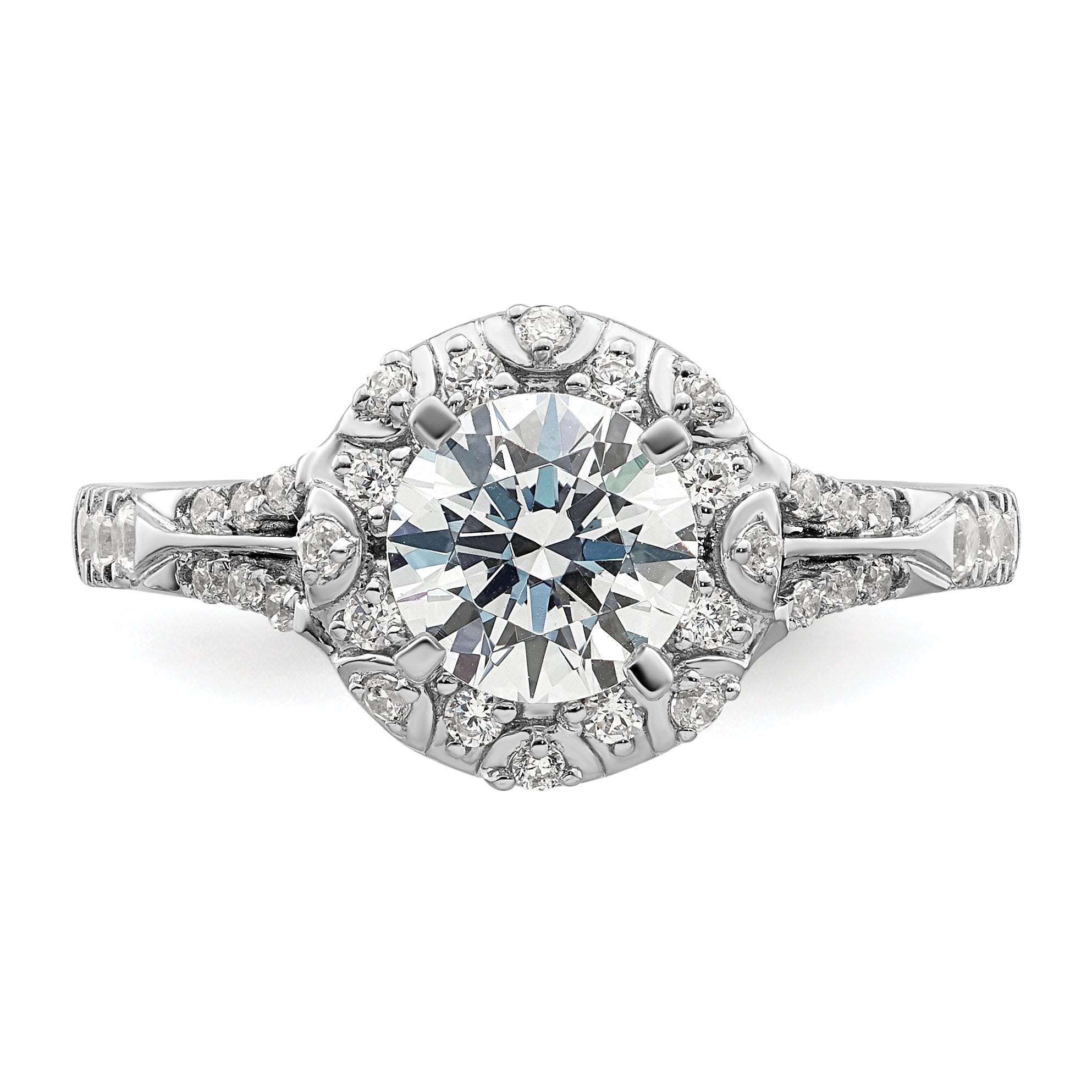 14k White Gold 1/3 carat Lab Grown Diamond VS/SI+ G+ 1 carat Center Round Semi Mount Halo Engagement Ring