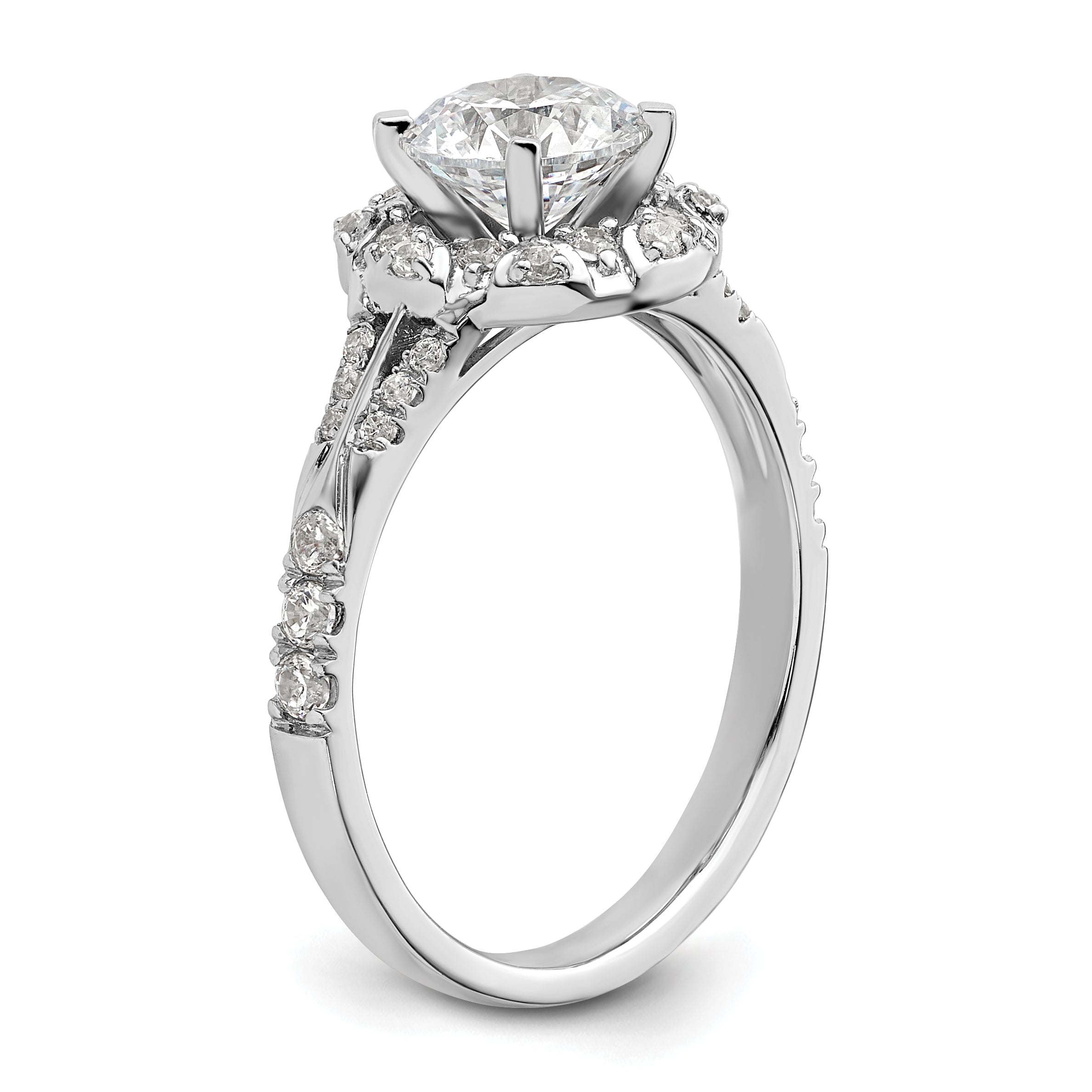 14k White Gold 1/3 carat Lab Grown Diamond VS/SI+ G+ 1 carat Center Round Semi Mount Halo Engagement Ring