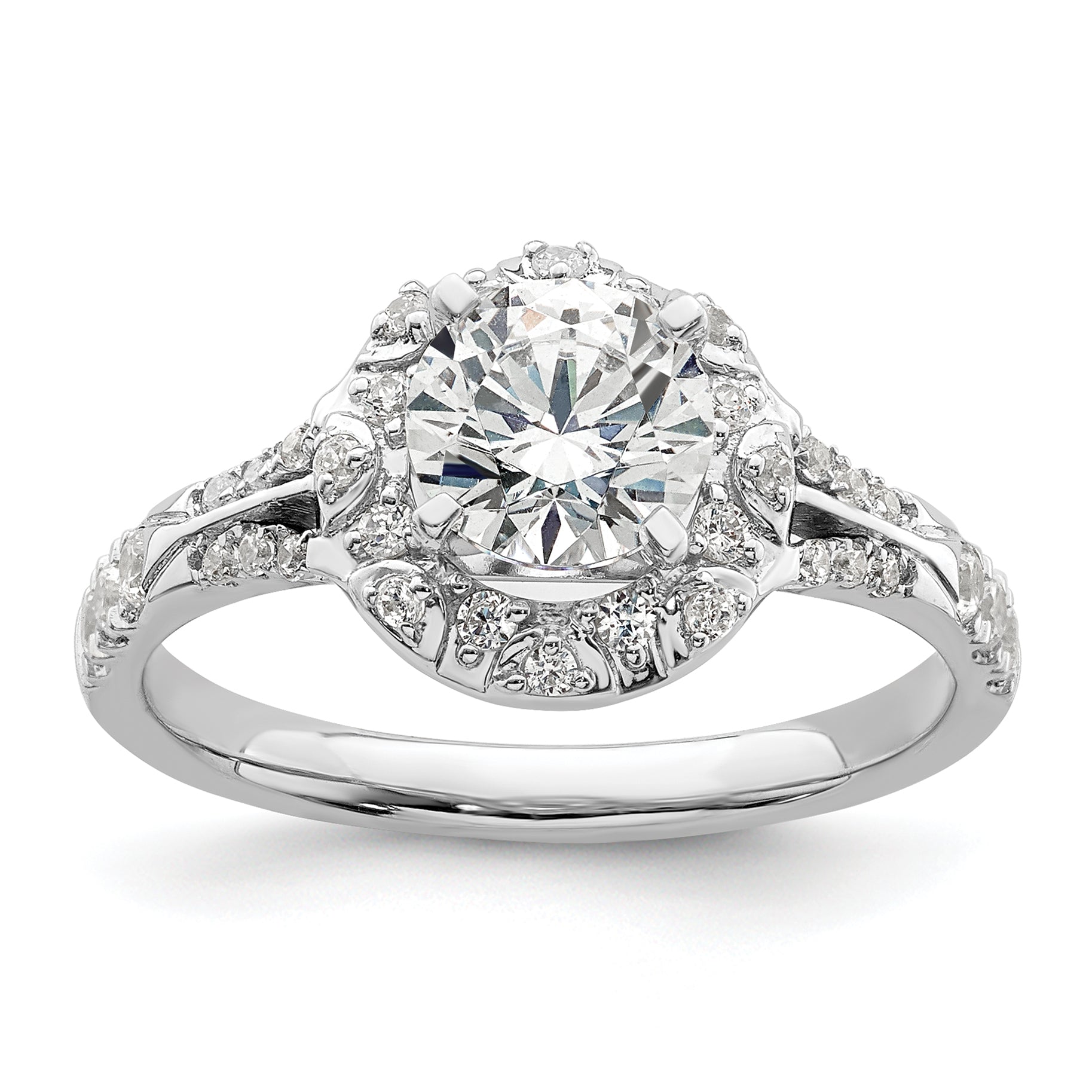 14k White Gold 1/3 carat Lab Grown Diamond VS/SI+ G+ 1 carat Center Round Semi Mount Halo Engagement Ring Main image