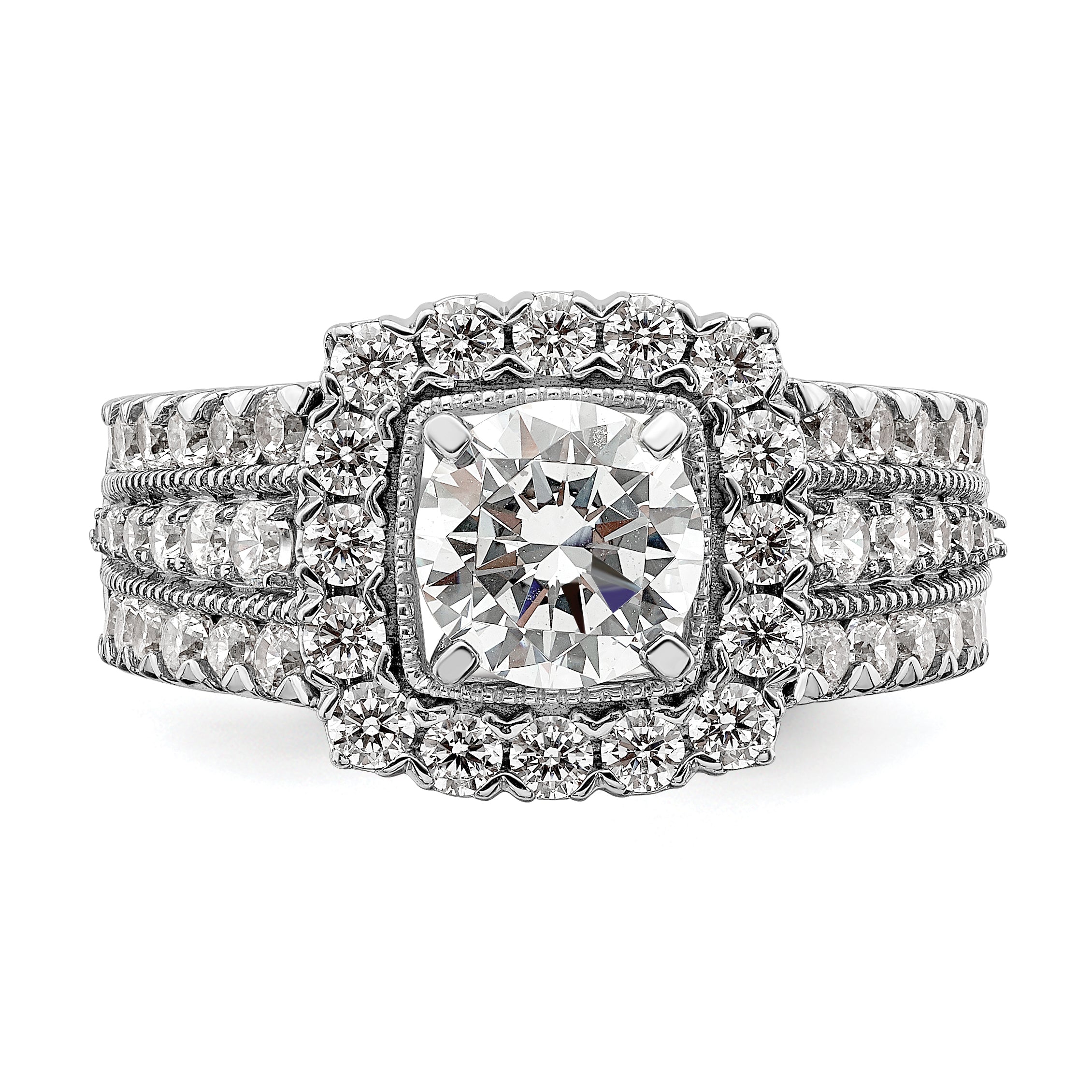 14k White Gold 1 1/3 carat Lab Grown Diamond VS/SI+ G+ 1 carat Center Round Semi Mount Engagement Ring
