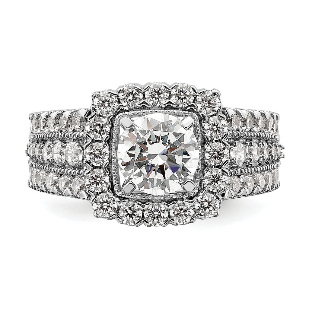 14k White Gold 1 1/3 carat Lab Grown Diamond VS/SI+ G+ 1 carat Center Round Semi Mount Engagement Ring