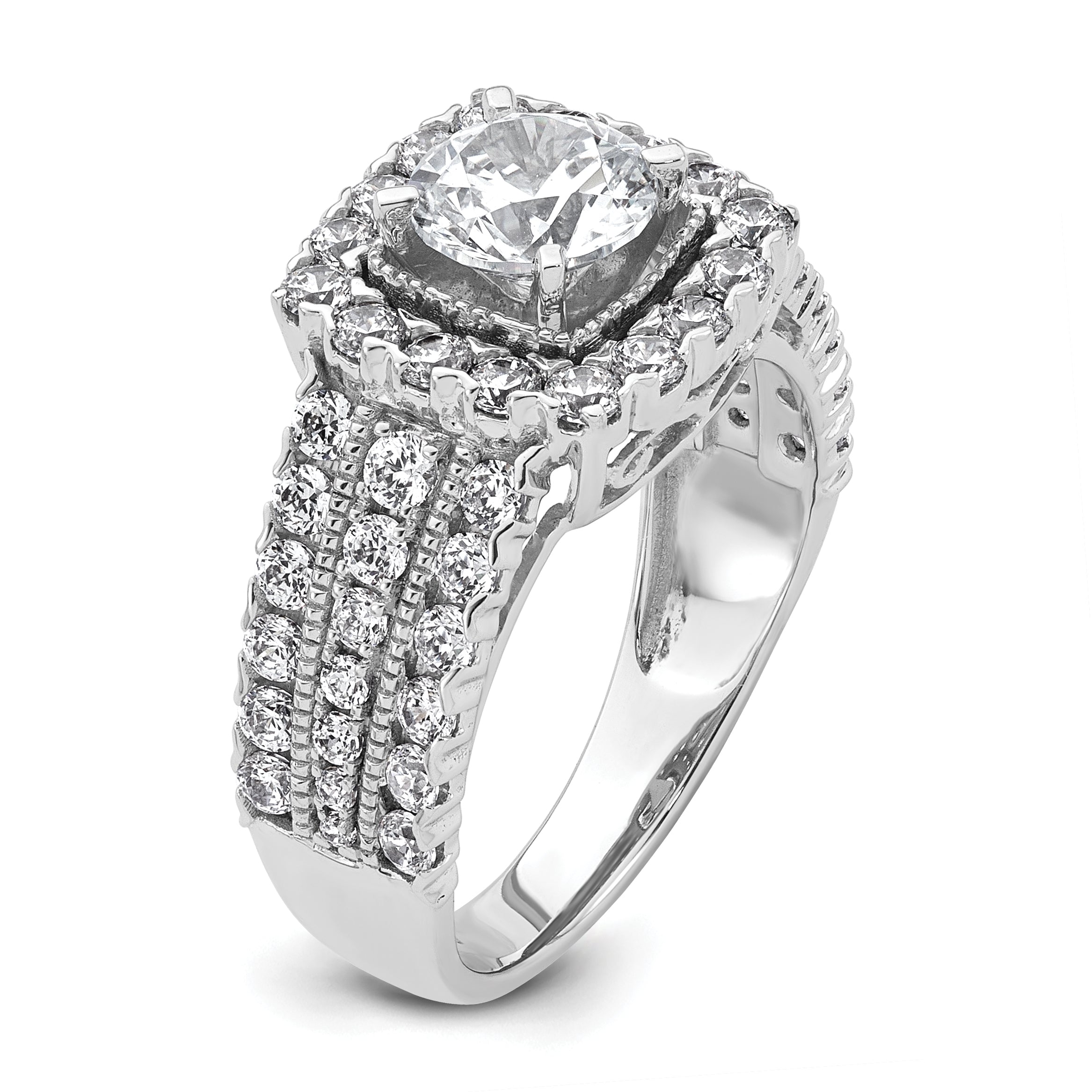 14k White Gold 1 1/3 carat Lab Grown Diamond VS/SI+ G+ 1 carat Center Round Semi Mount Engagement Ring
