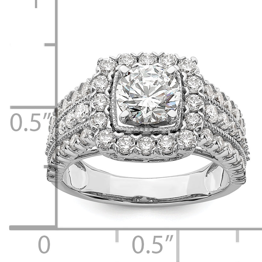 14k White Gold 1 1/3 carat Lab Grown Diamond VS/SI+ G+ 1 carat Center Round Semi Mount Engagement Ring