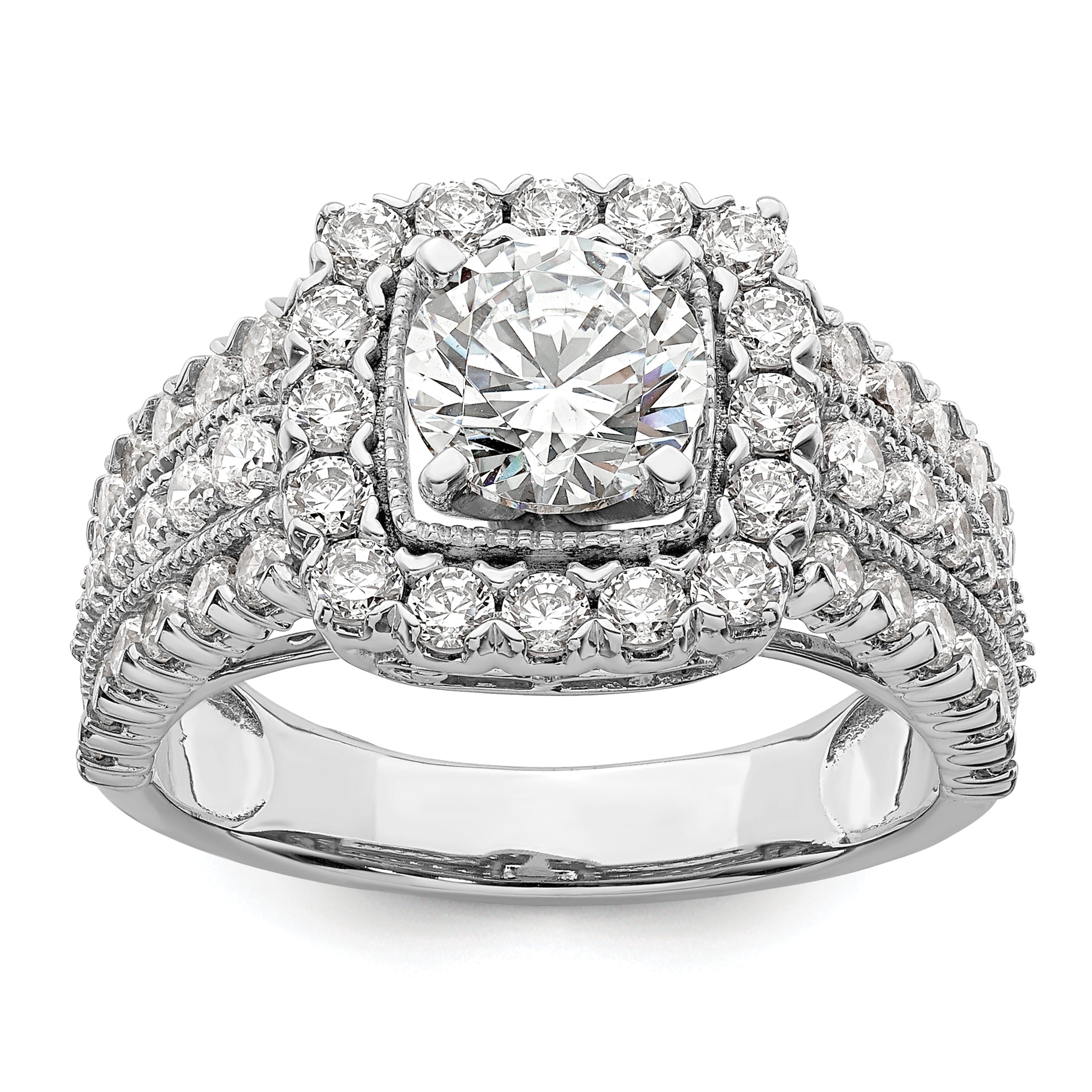 14k White Gold 1 1/3 carat Lab Grown Diamond VS/SI+ G+ 1 carat Center Round Semi Mount Engagement Ring Main image