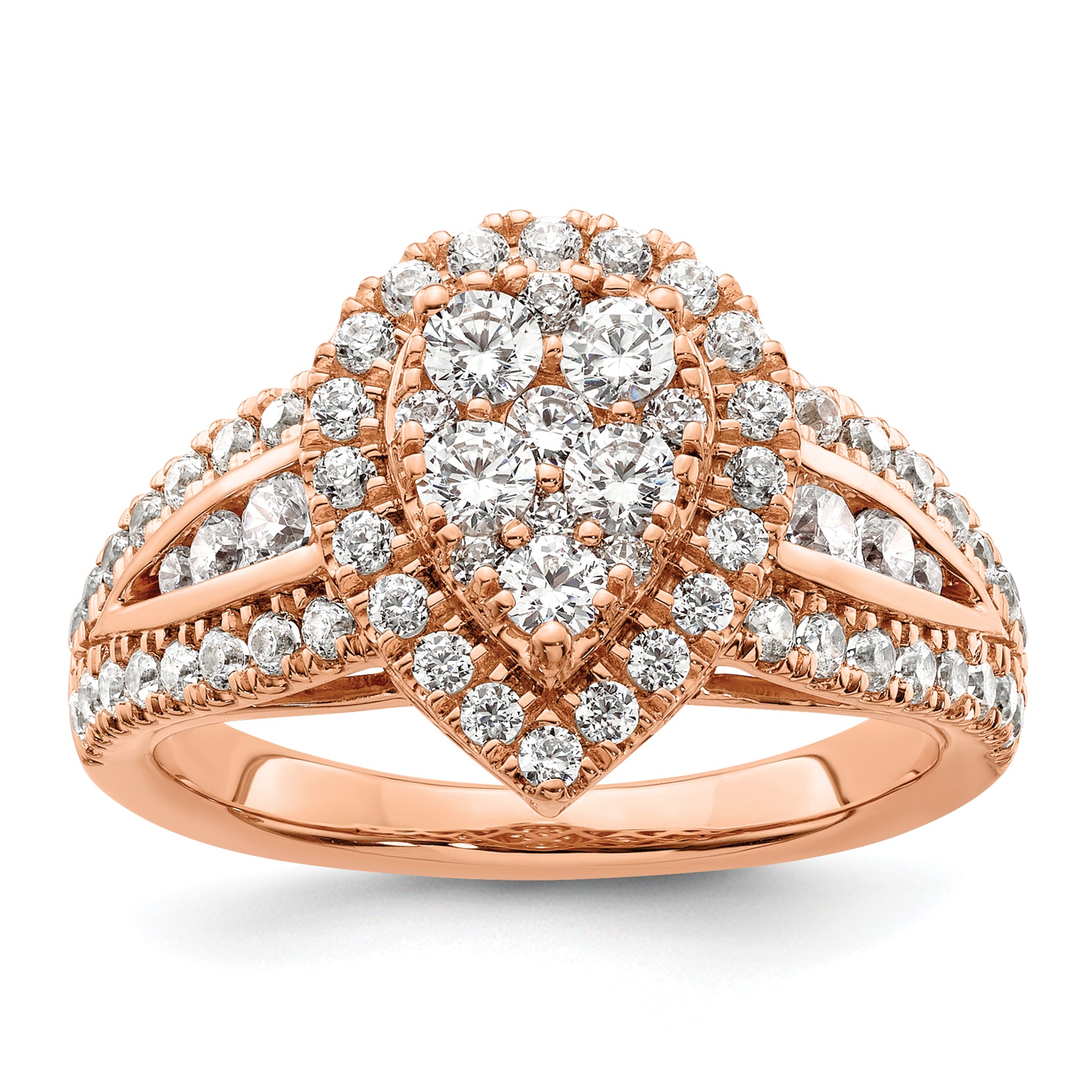 14k Rose Gold 1 1/4 carat Lab Grown Diamond VS/SI+ G+ Complete Cluster Engagement Ring