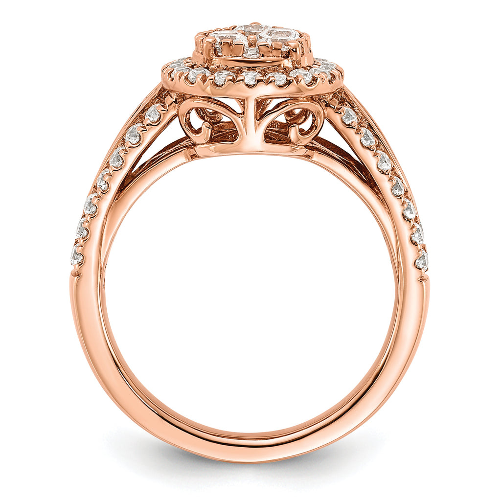 14k Rose Gold 1 1/4 carat Lab Grown Diamond VS/SI+ G+ Complete Cluster Engagement Ring