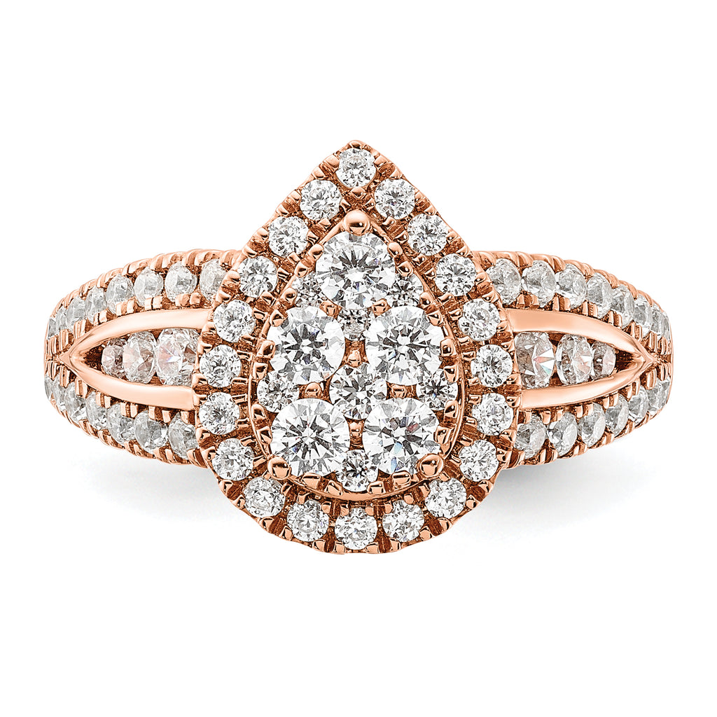 14k Rose Gold 1 1/4 carat Lab Grown Diamond VS/SI+ G+ Complete Cluster Engagement Ring