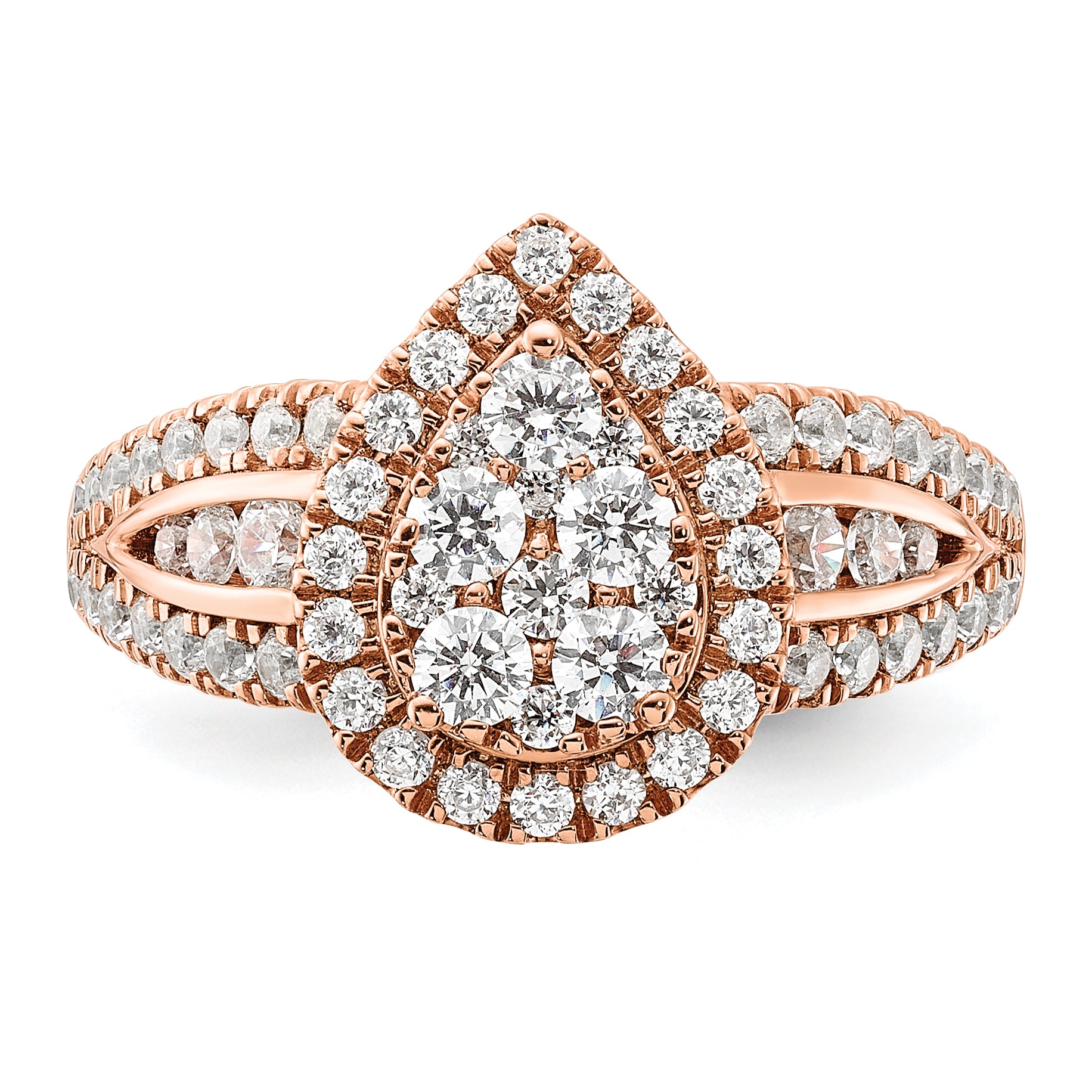 14k Rose Gold 1 1/4 carat Lab Grown Diamond VS/SI+ G+ Complete Cluster Engagement Ring