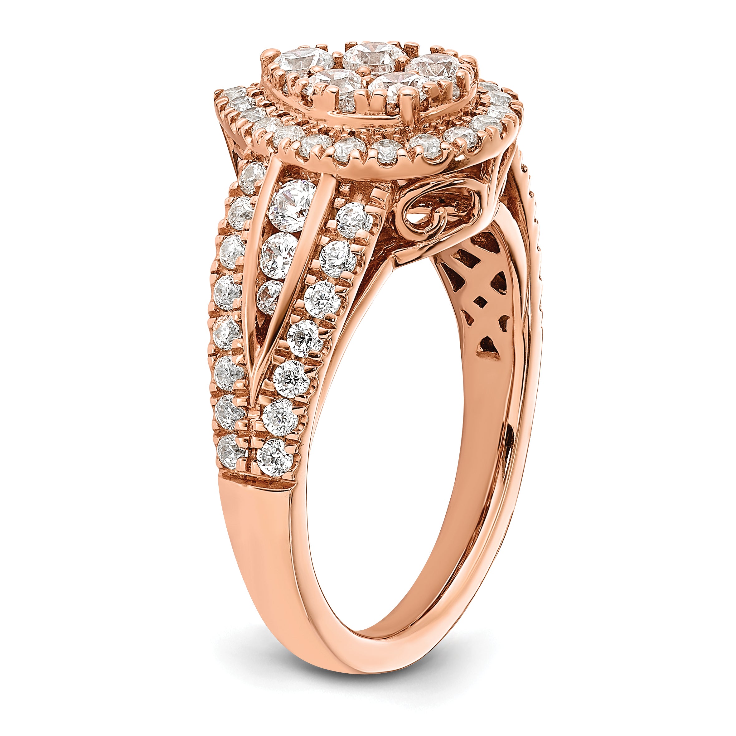 14k Rose Gold 1 1/4 carat Lab Grown Diamond VS/SI+ G+ Complete Cluster Engagement Ring