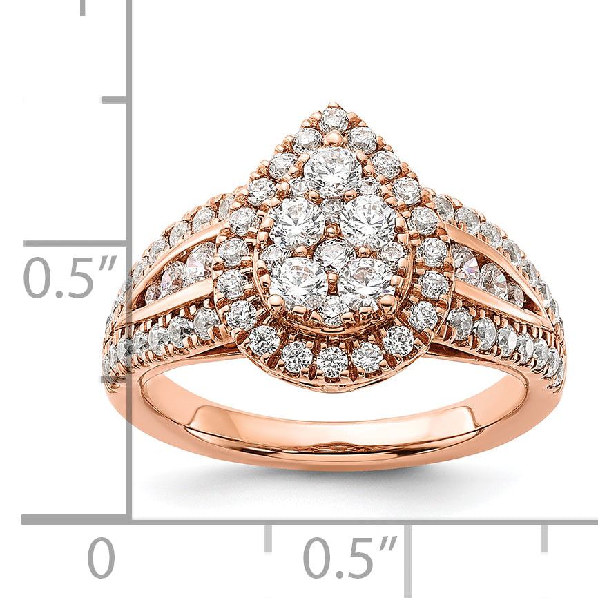 14k Rose Gold 1 1/4 carat Lab Grown Diamond VS/SI+ G+ Complete Cluster Engagement Ring