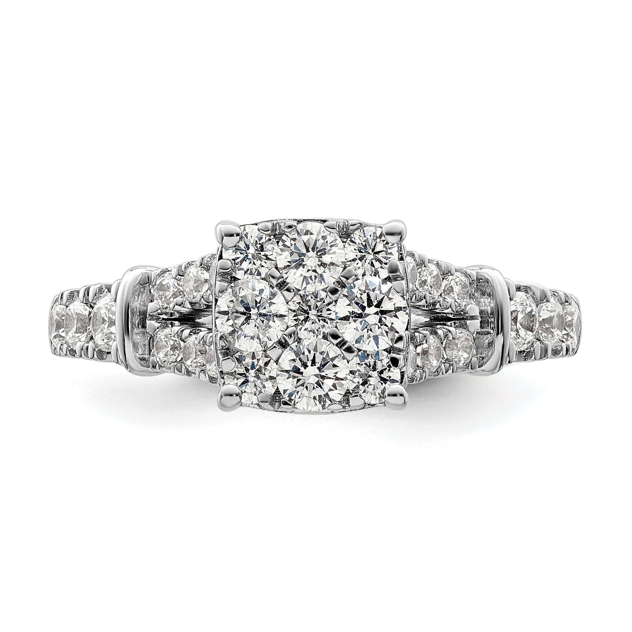14k White Gold 1 carat Lab Grown Diamond VS/SI+ G+ Complete Cluster Engagement Ring