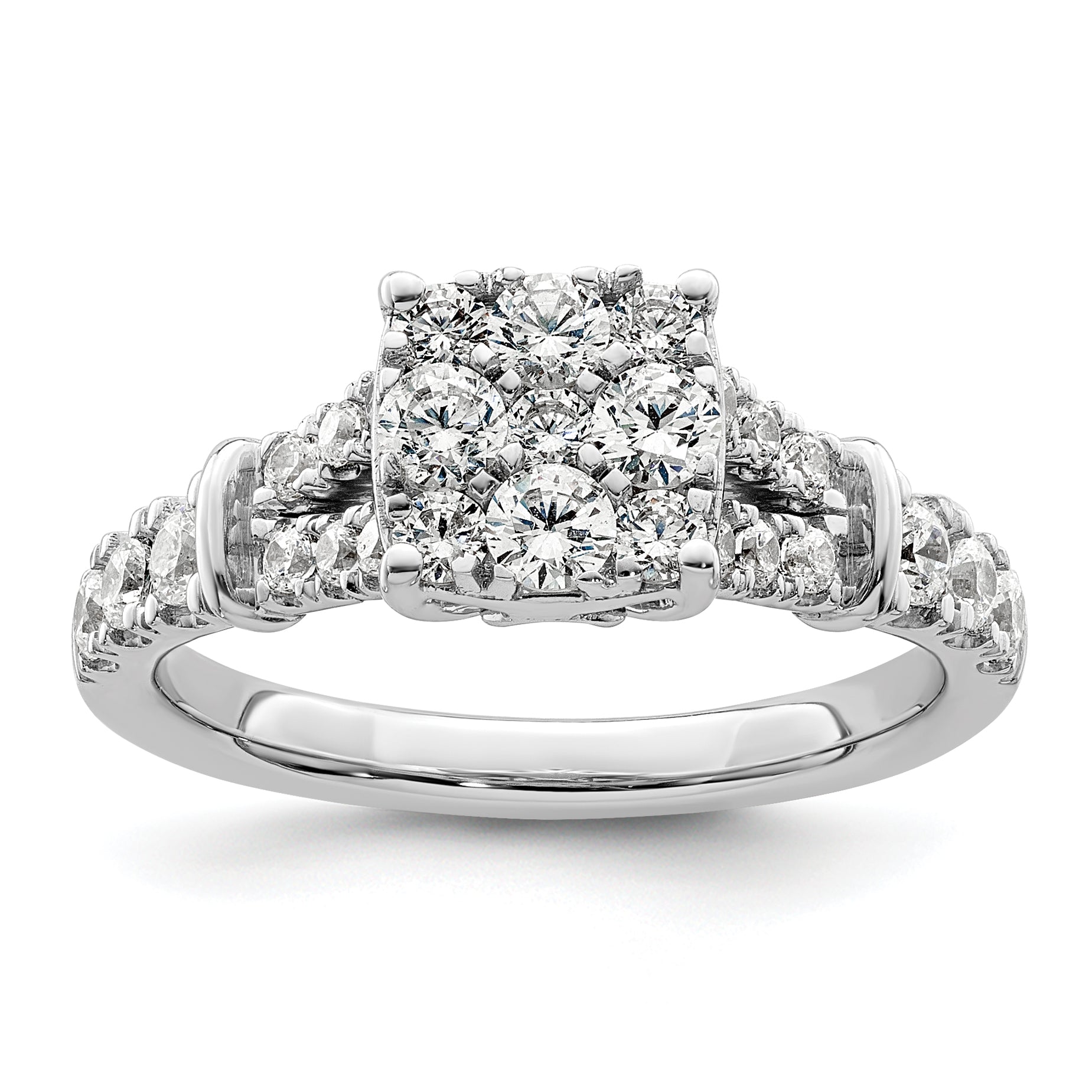 14k White Gold 1 carat Lab Grown Diamond VS/SI+ G+ Complete Cluster Engagement Ring