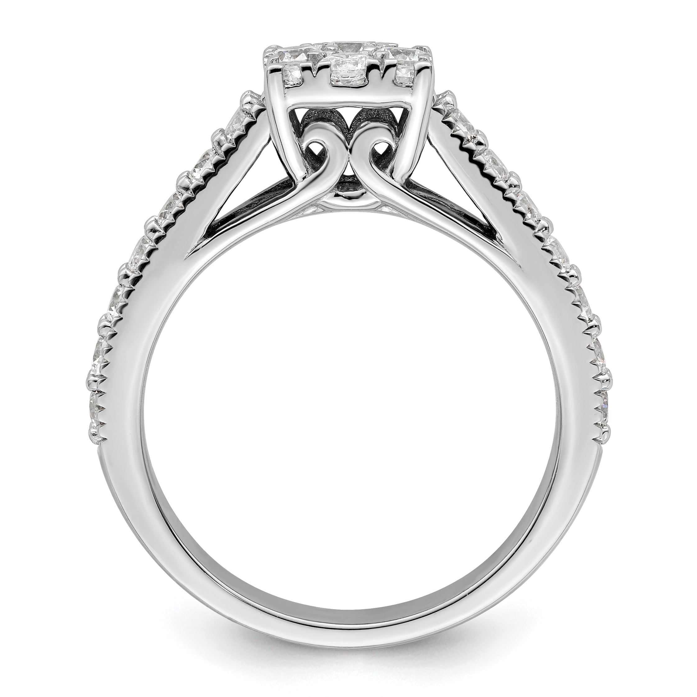 14k White Gold 1 carat Lab Grown Diamond VS/SI+ G+ Complete Cluster Engagement Ring