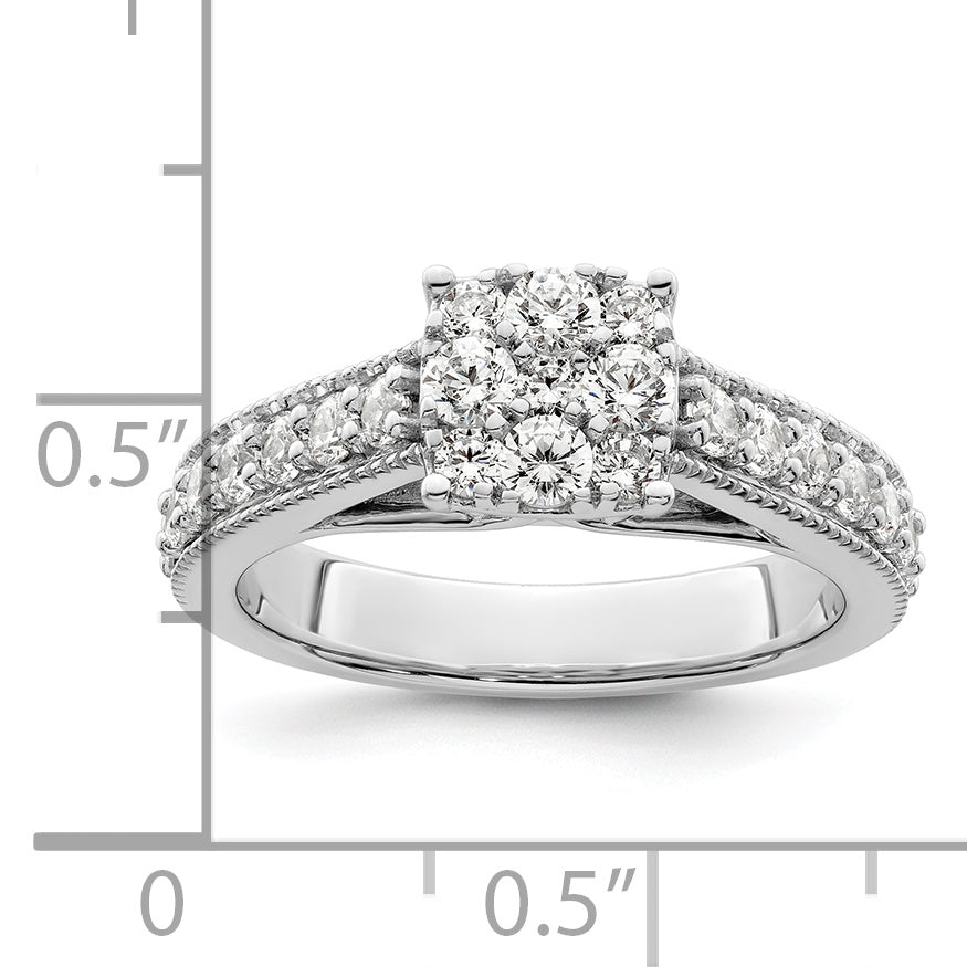14k White Gold 1 carat Lab Grown Diamond VS/SI+ G+ Complete Cluster Engagement Ring