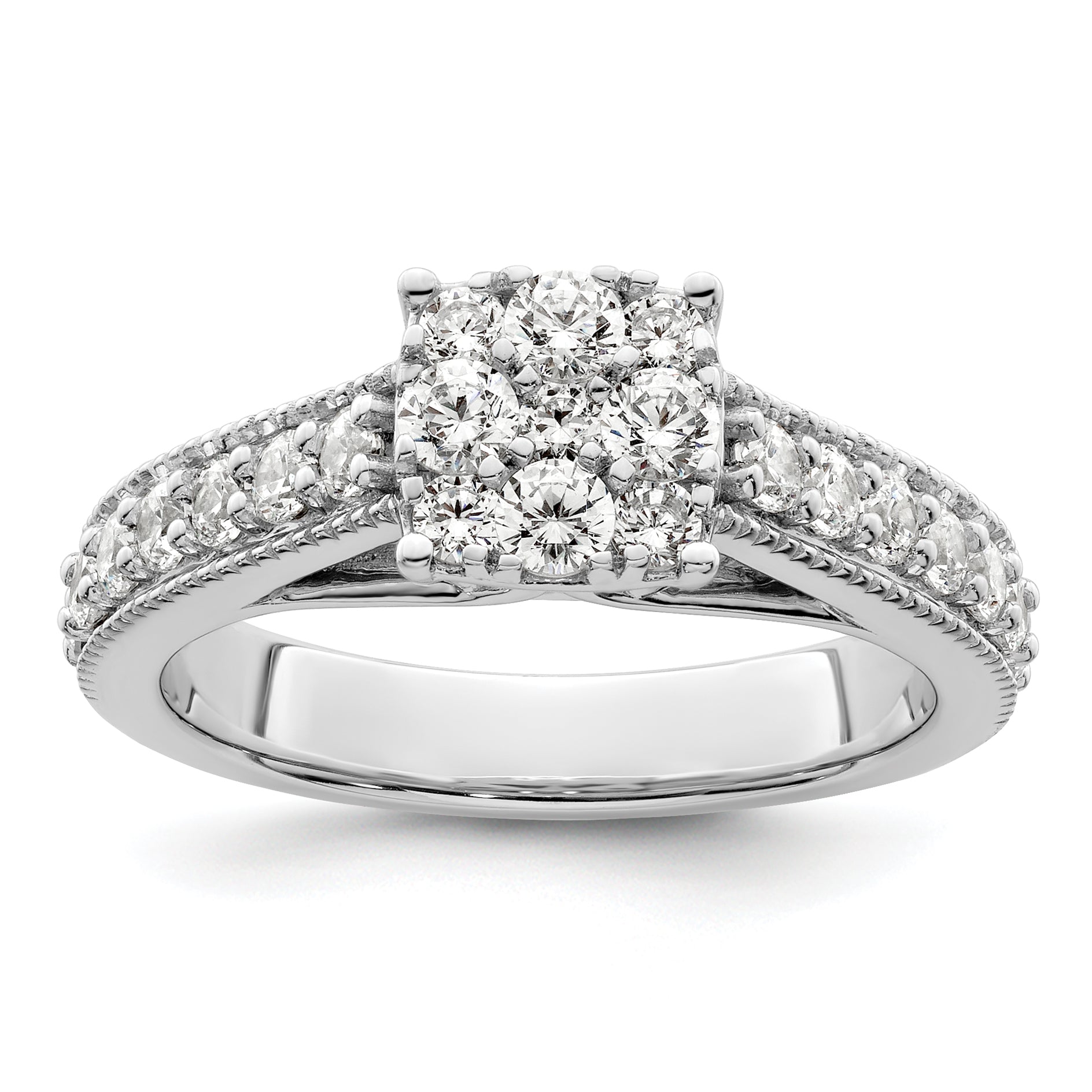 14k White Gold 1 carat Lab Grown Diamond VS/SI+ G+ Complete Cluster Engagement Ring Main image