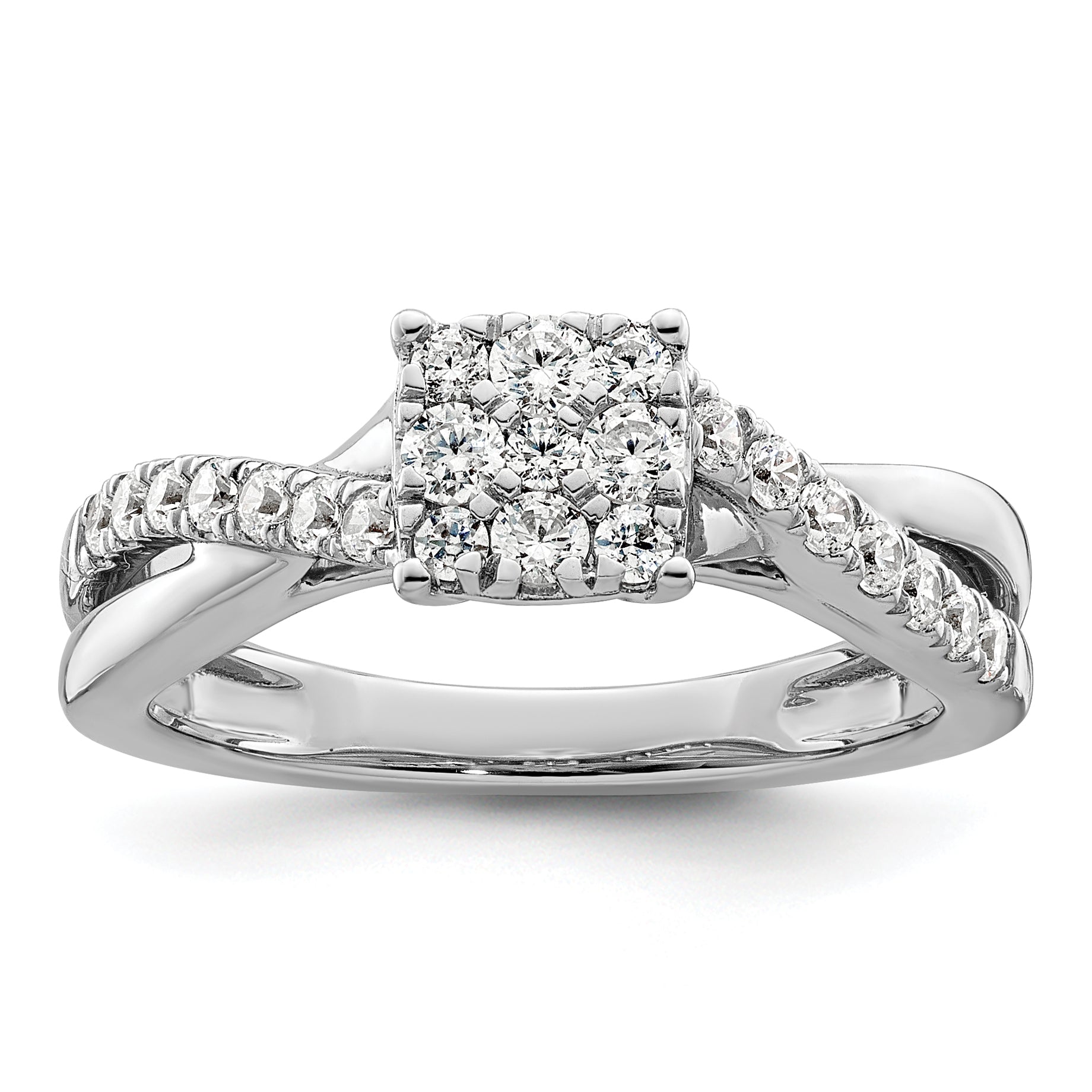 14k White Gold 1/2 carat Lab Grown Diamond VS/SI+ G+ Complete Cluster Engagement Ring Main image