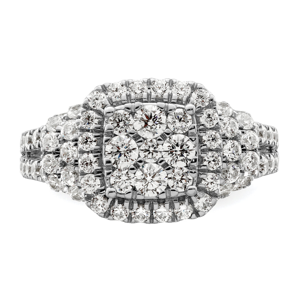 14k White Gold 1 1/2 carat Lab Grown Diamond VS/SI+ G+ Complete Cluster Engagement Ring