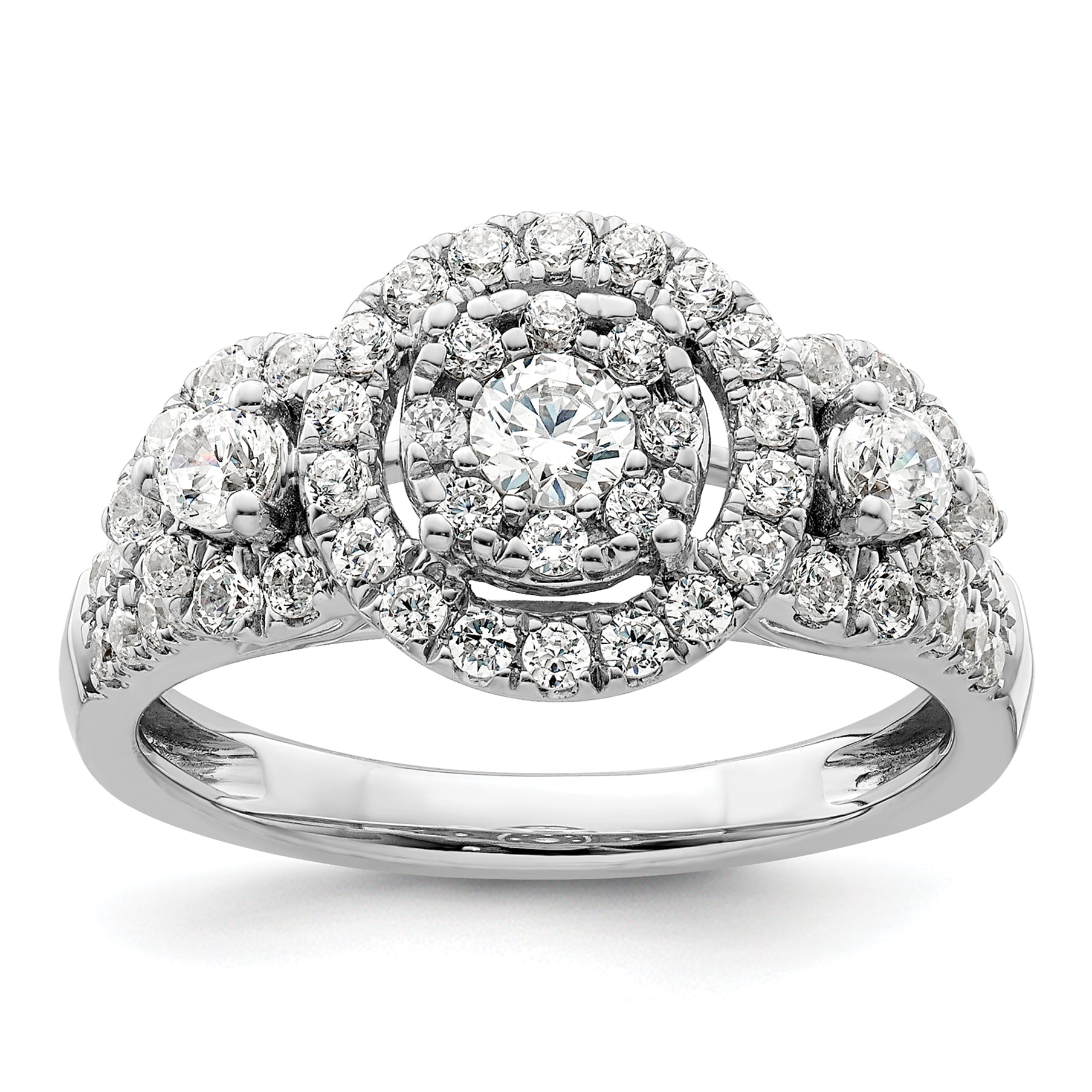 14k White Gold 1 carat Lab Grown Diamond VS/SI+ G+ Complete Cluster Engagement Ring Main image