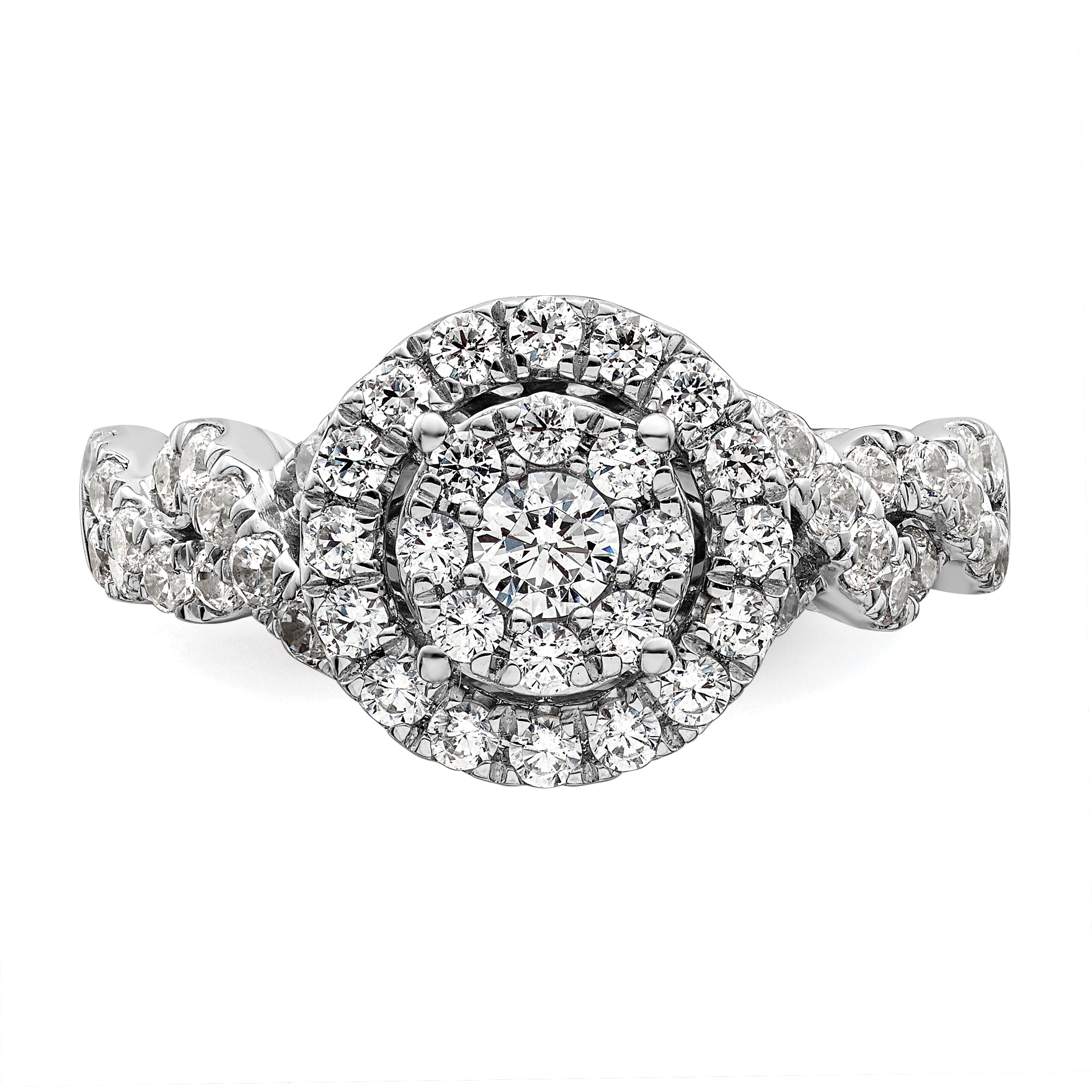 14k White Gold 1 carat Lab Grown Diamond VS/SI+ G+ Complete Cluster Engagement Ring