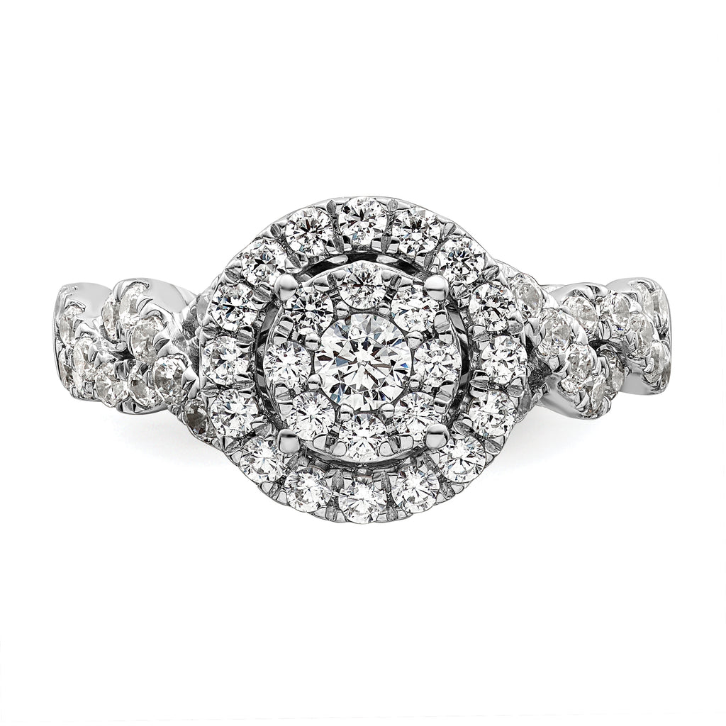 14k White Gold 1 carat Lab Grown Diamond VS/SI+ G+ Complete Cluster Engagement Ring