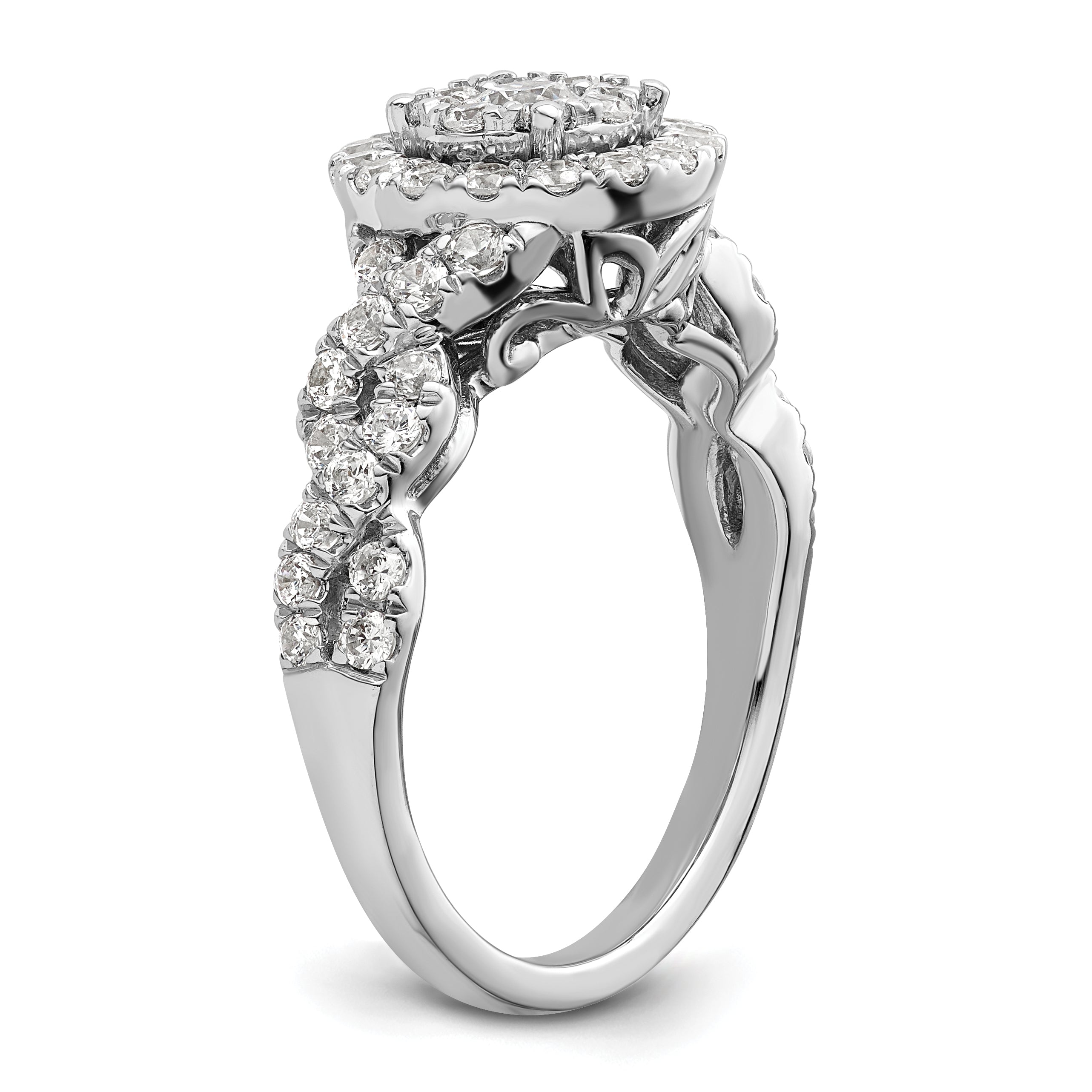 14k White Gold 1 carat Lab Grown Diamond VS/SI+ G+ Complete Cluster Engagement Ring