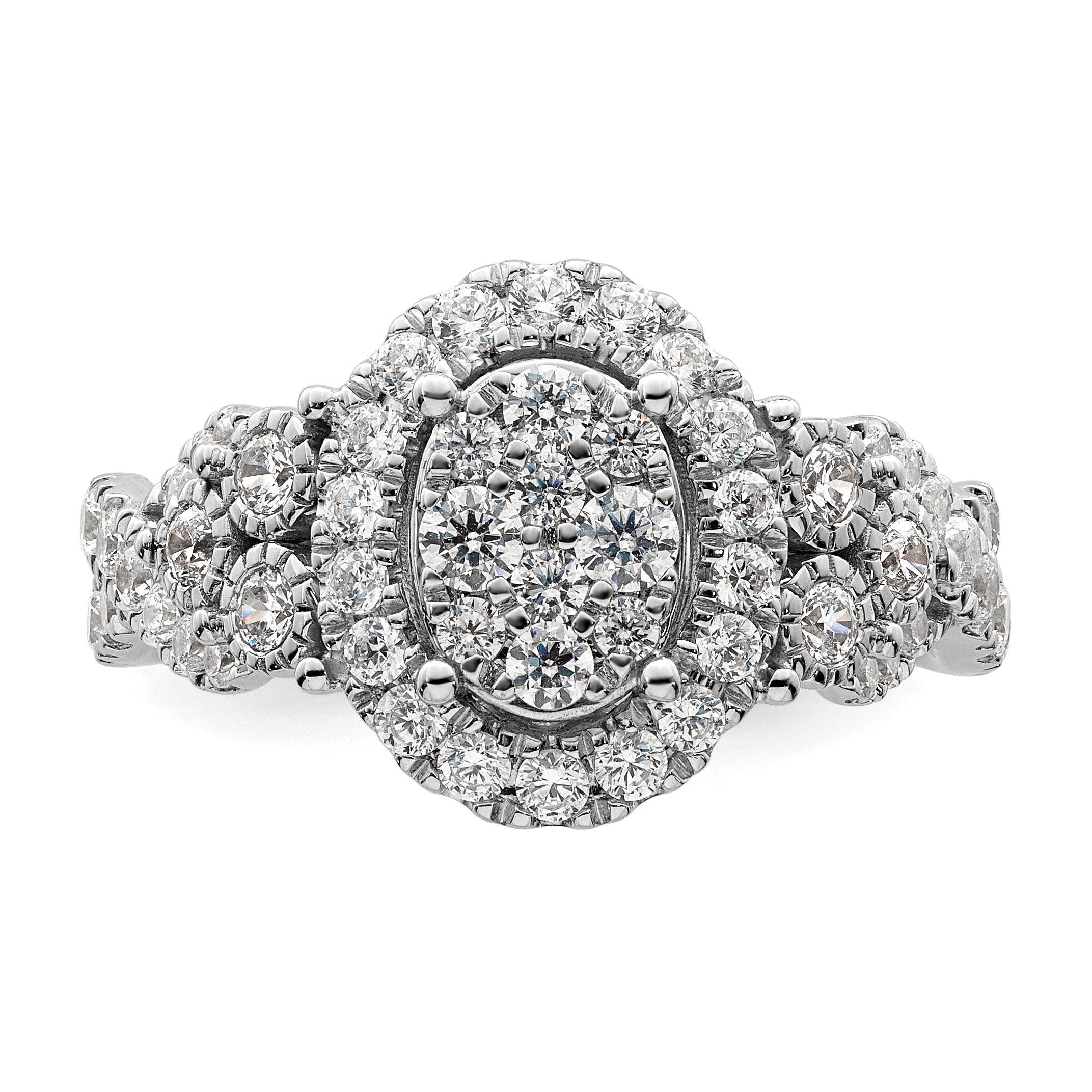 14k White Gold 1 carat Lab Grown Diamond VS/SI+ G+ Complete Cluster Engagement Ring