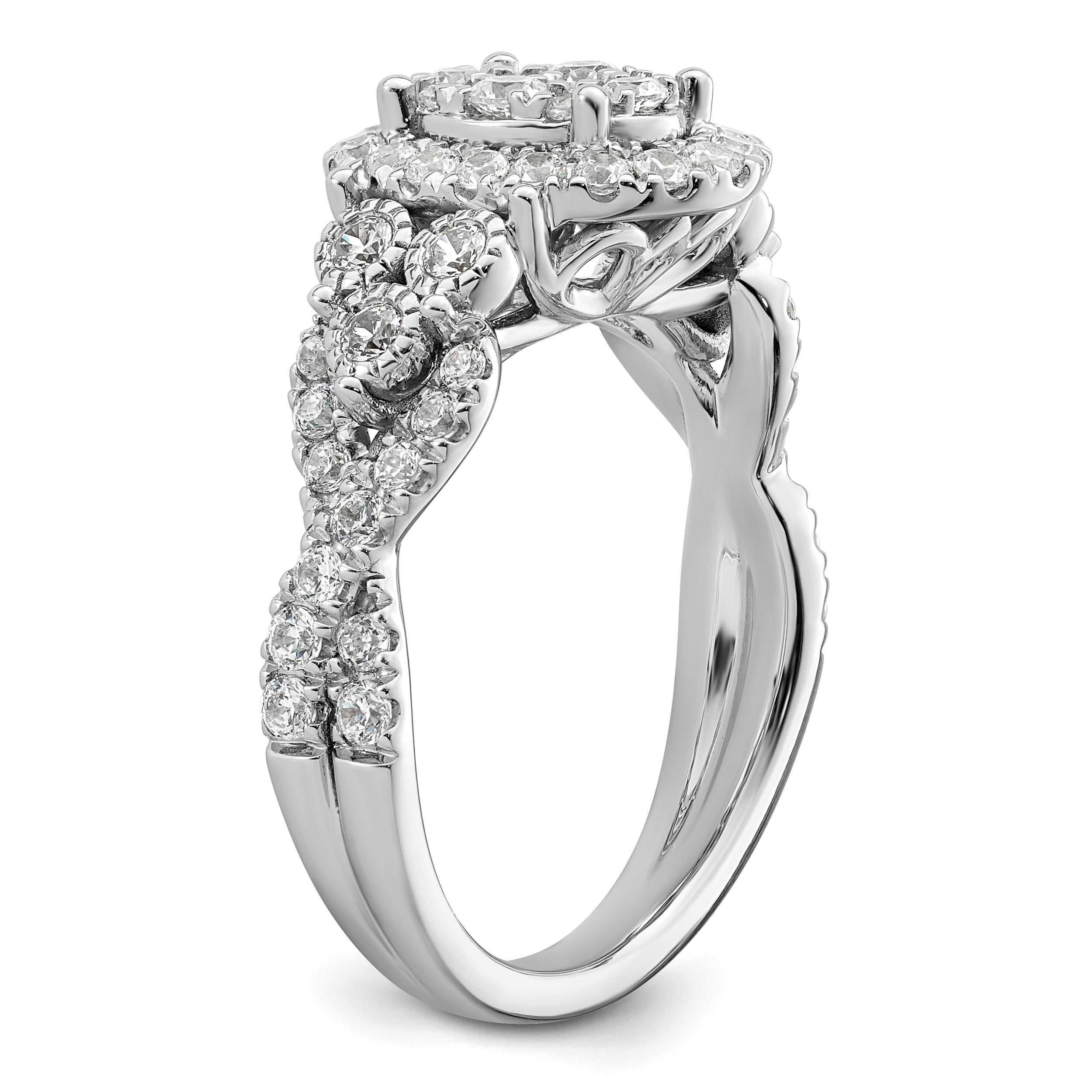 14k White Gold 1 carat Lab Grown Diamond VS/SI+ G+ Complete Cluster Engagement Ring
