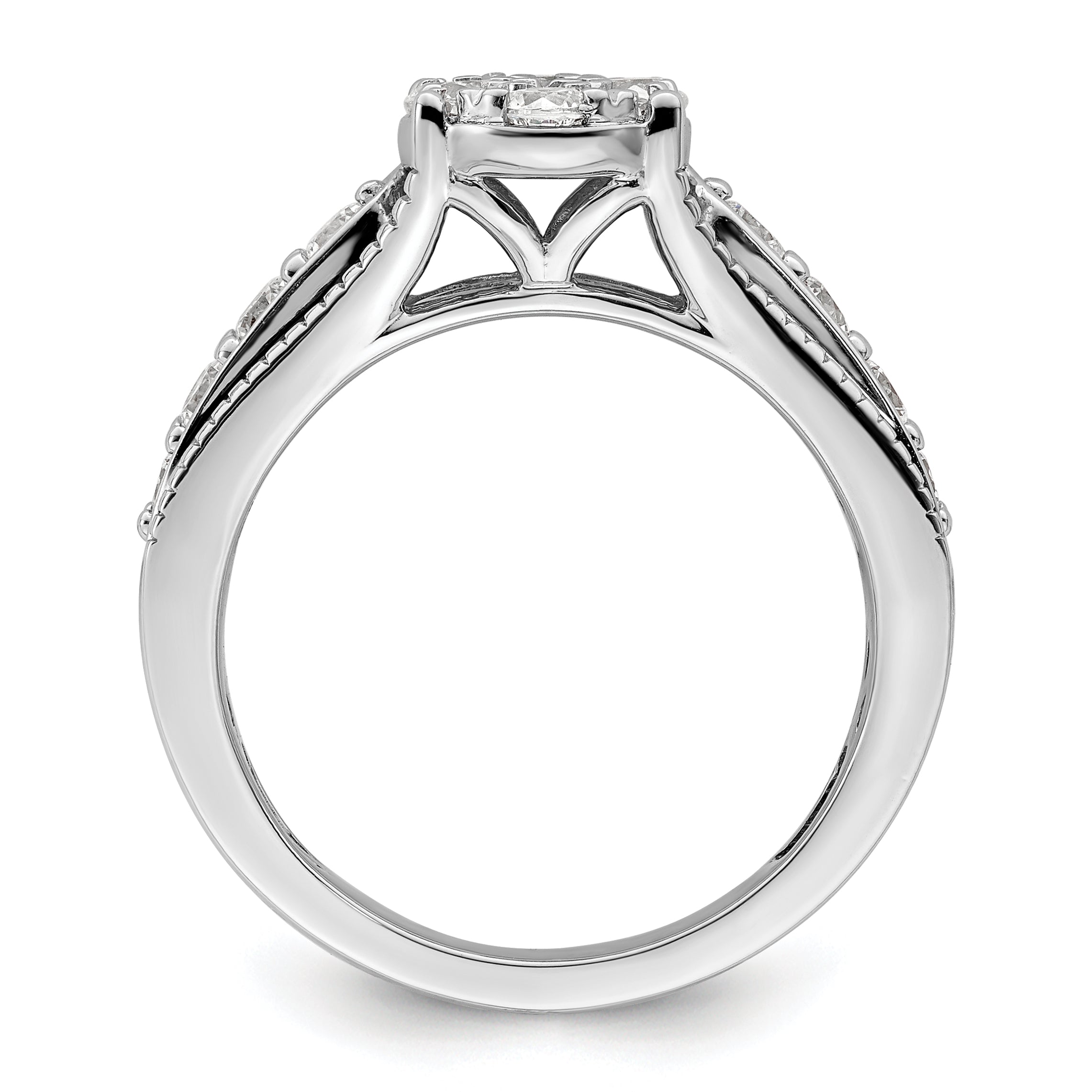 14k White Gold 1 carat Lab Grown Diamond VS/SI+ G+ Complete Cluster Engagement Ring