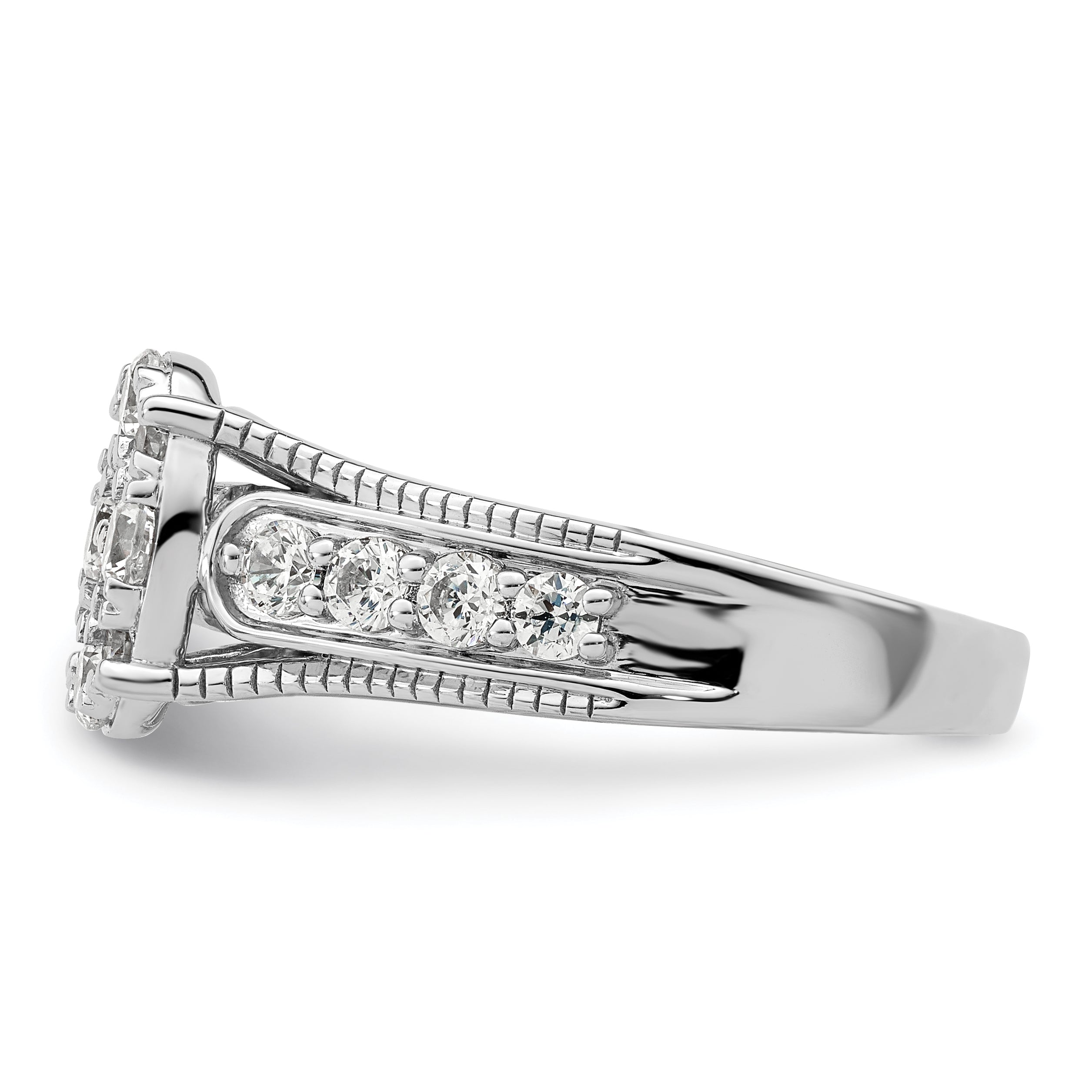 14k White Gold 1 carat Lab Grown Diamond VS/SI+ G+ Complete Cluster Engagement Ring