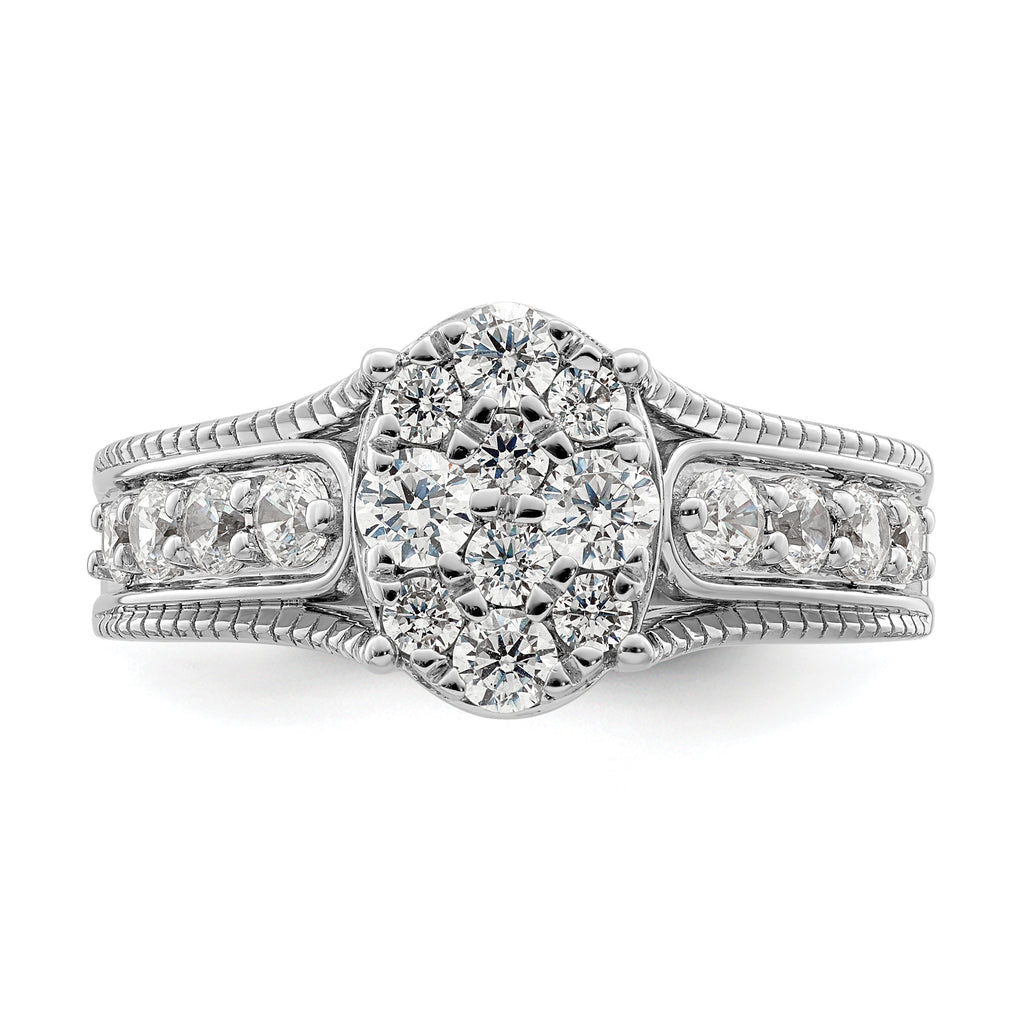 14k White Gold 1 carat Lab Grown Diamond VS/SI+ G+ Complete Cluster Engagement Ring