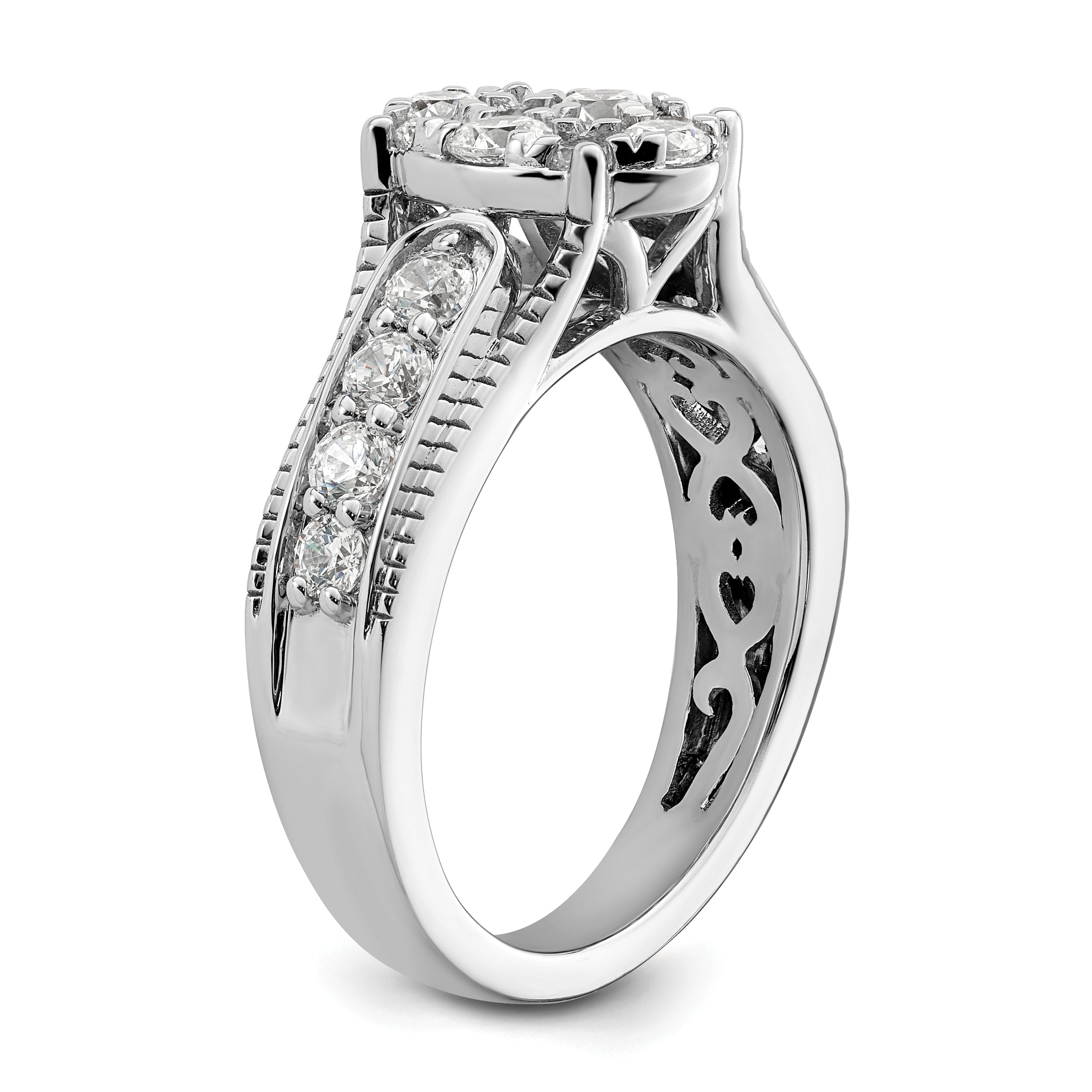 14k White Gold 1 carat Lab Grown Diamond VS/SI+ G+ Complete Cluster Engagement Ring