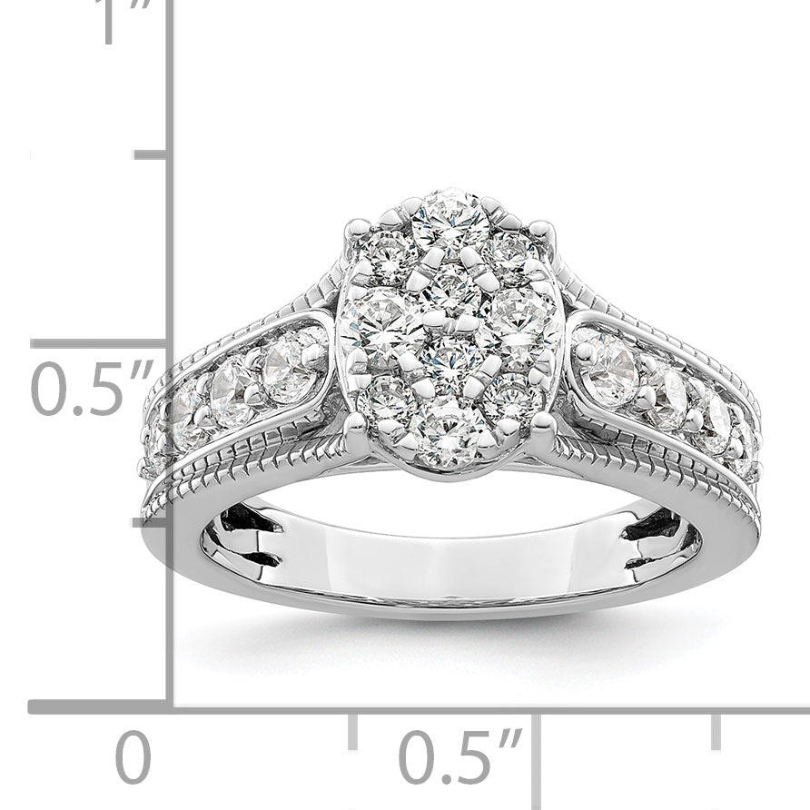 14k White Gold 1 carat Lab Grown Diamond VS/SI+ G+ Complete Cluster Engagement Ring