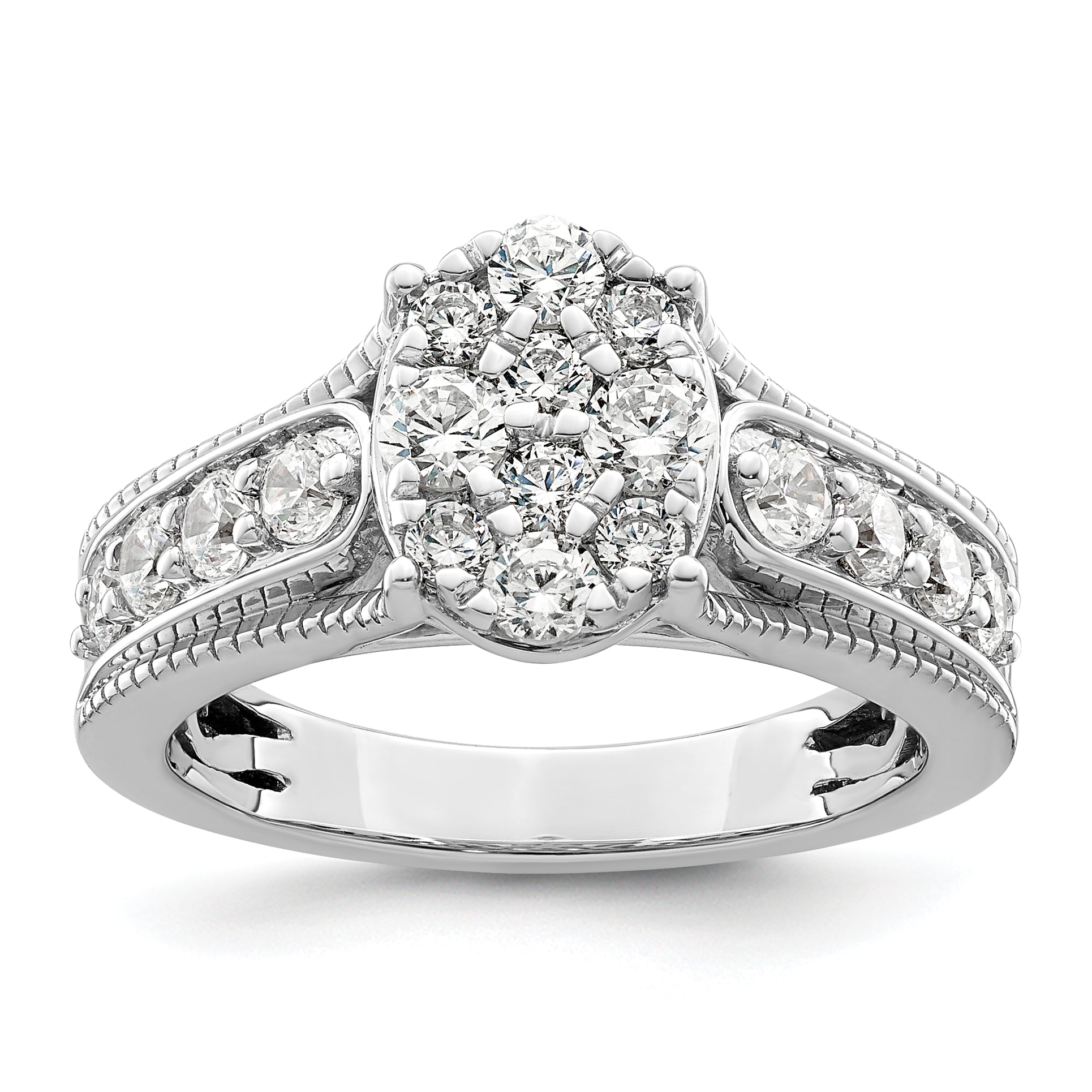 14k White Gold 1 carat Lab Grown Diamond VS/SI+ G+ Complete Cluster Engagement Ring