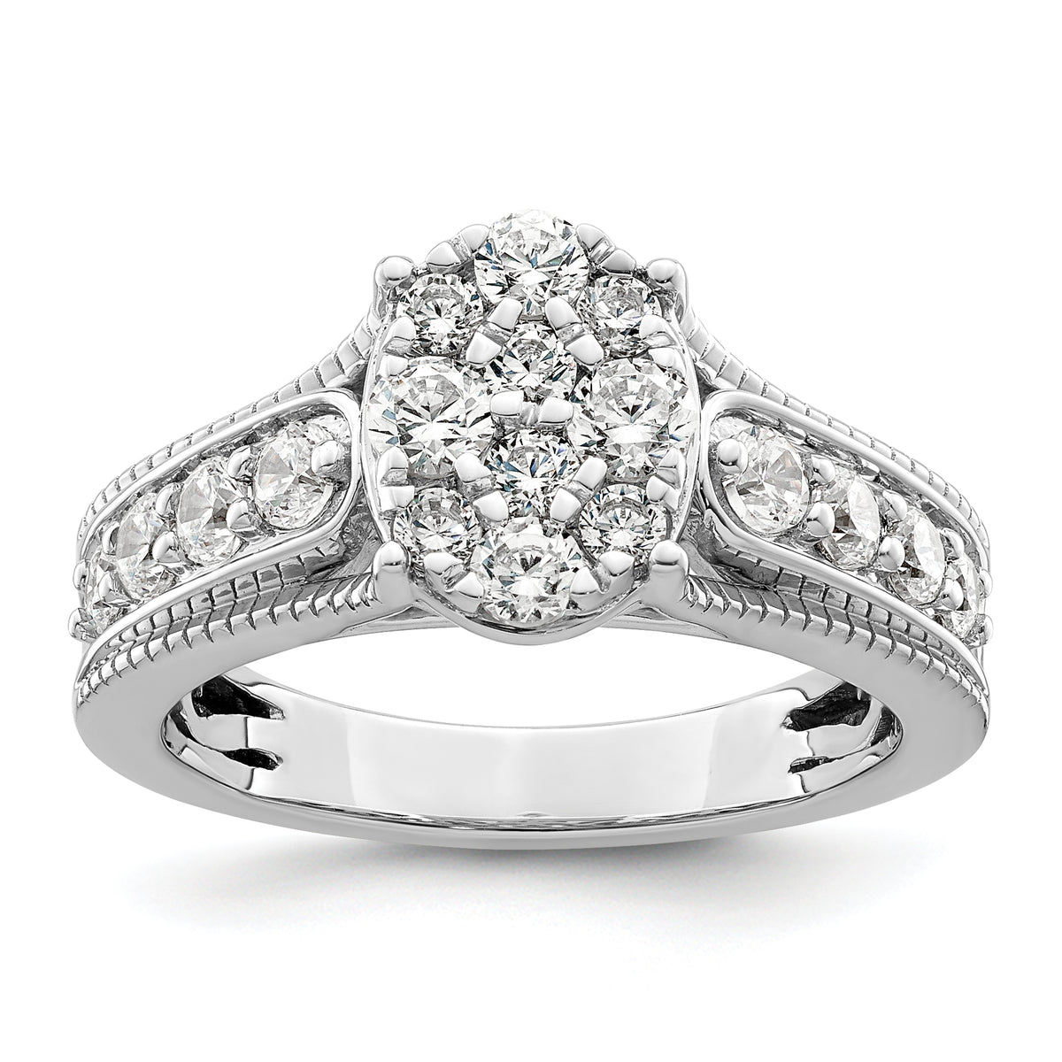 14k White Gold 1 carat Lab Grown Diamond VS/SI+ G+ Complete Cluster Engagement Ring